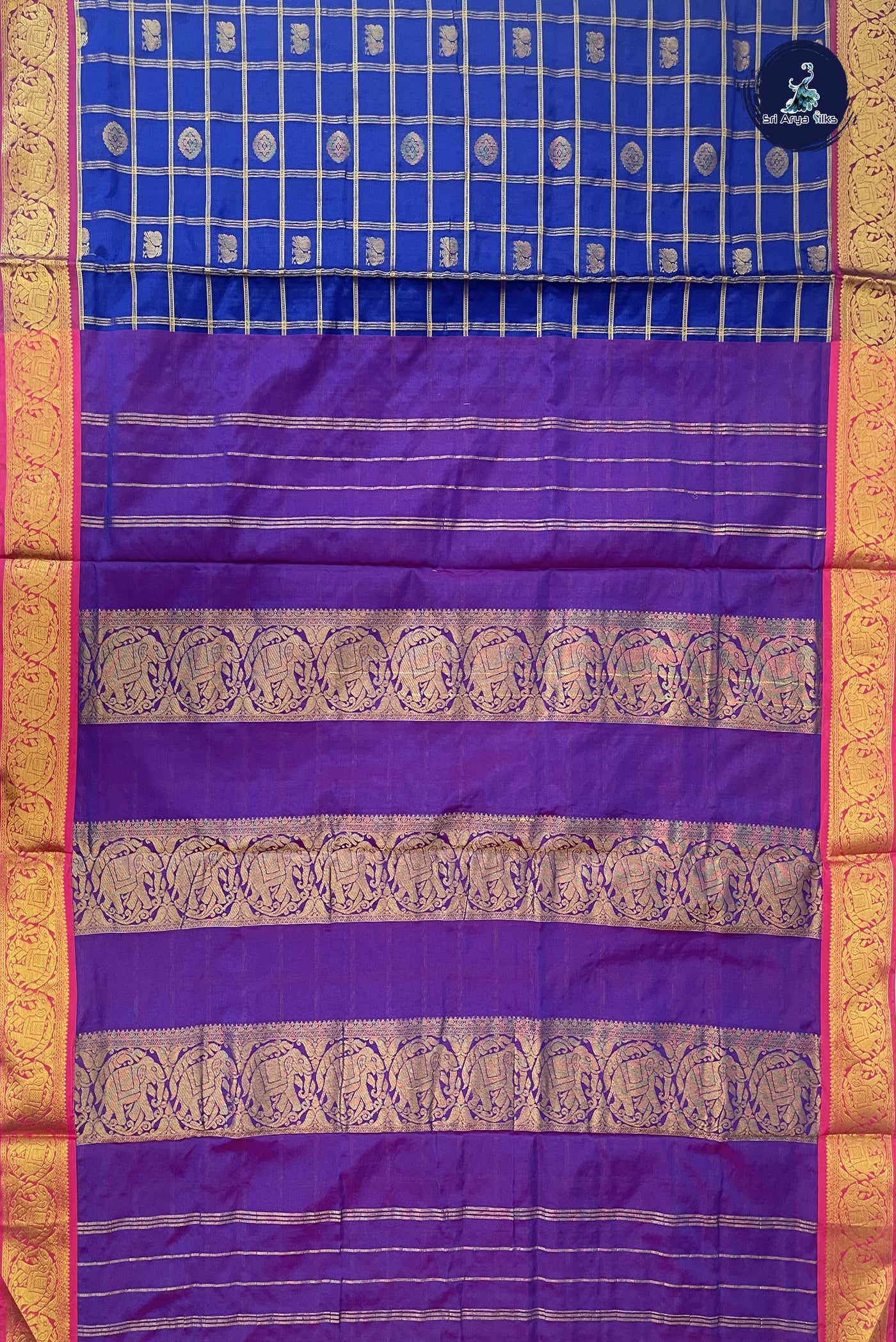 Dark Blue 10 Yards Semi Silk With Zari Buttas Pattern