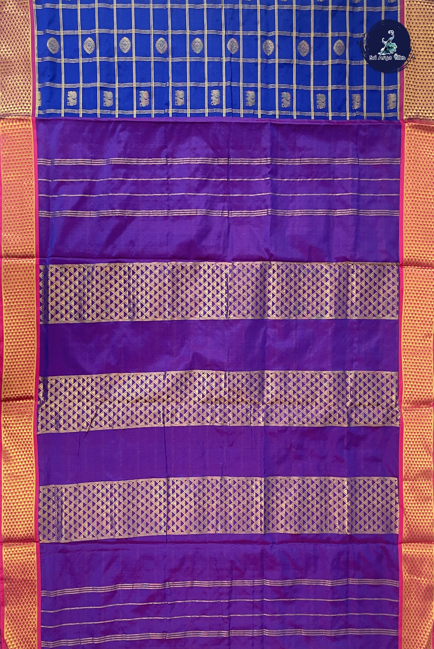 Dark Blue 10 Yards Semi Silk With Zari Buttas Pattern