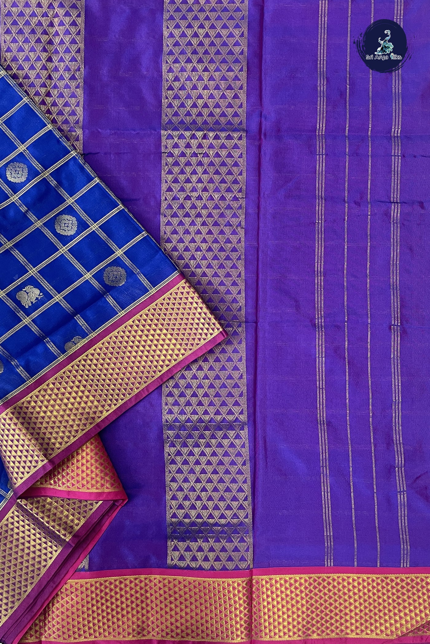 Dark Blue 10 Yards Semi Silk With Zari Buttas Pattern