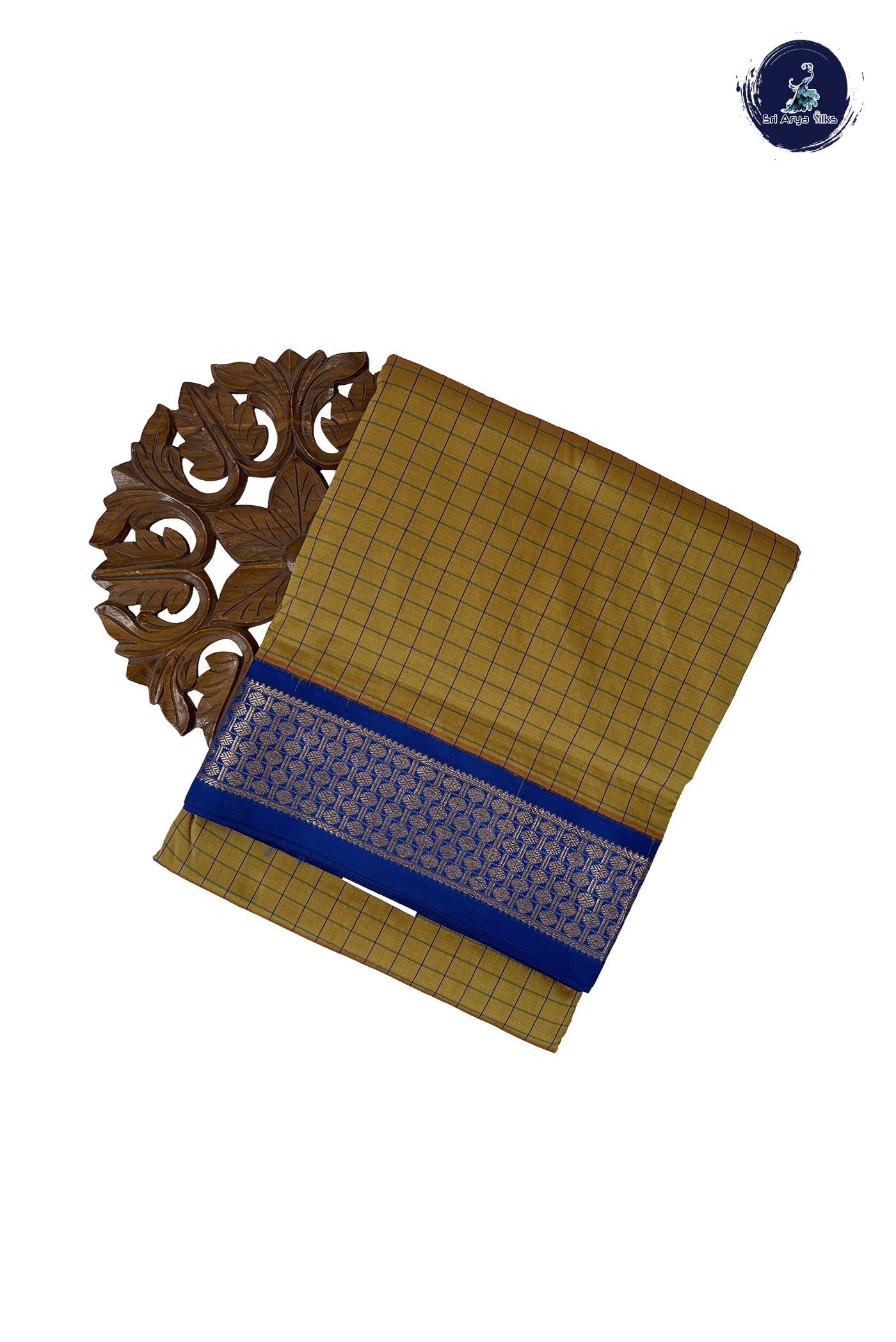 Mustard 10 Yards Semi Silk With Checked Pattern