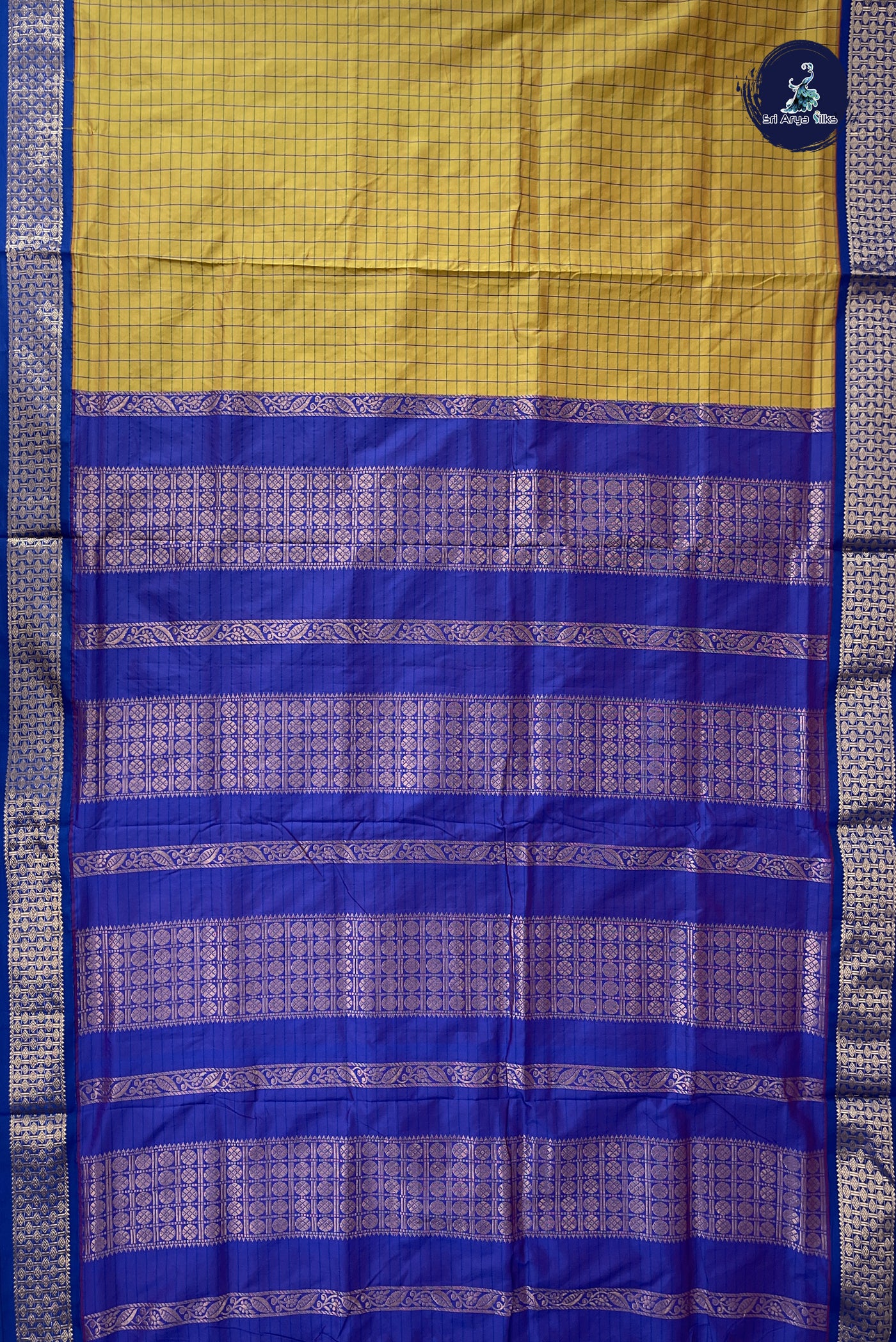 Mustard 10 Yards Semi Silk With Checked Pattern