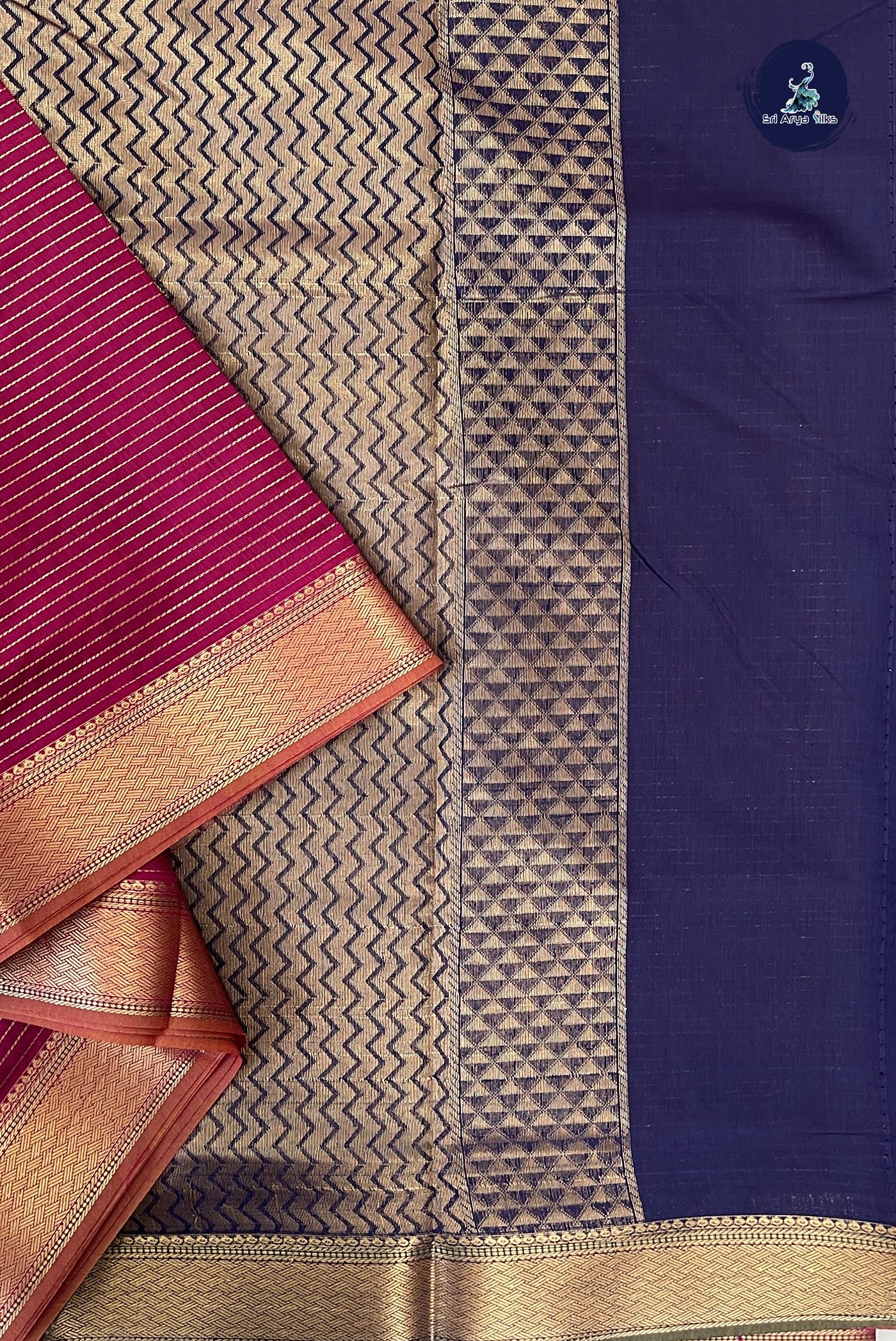 Dark Pink Madisar Semi Silk Cotton Saree With Vaira Oosi Pattern