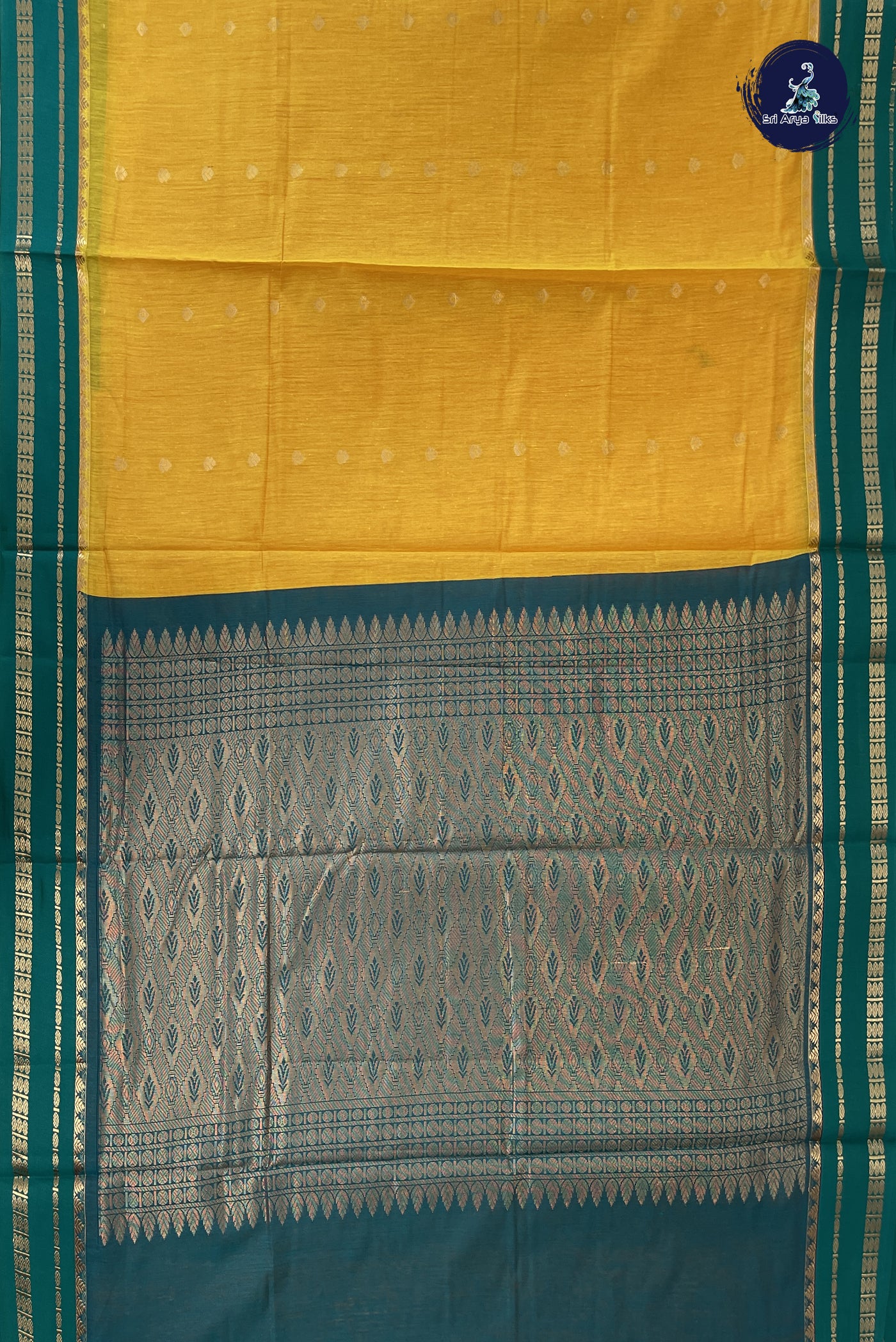 Yellow Madisar Semi Silk Cotton Saree With Zari Buttas Pattern