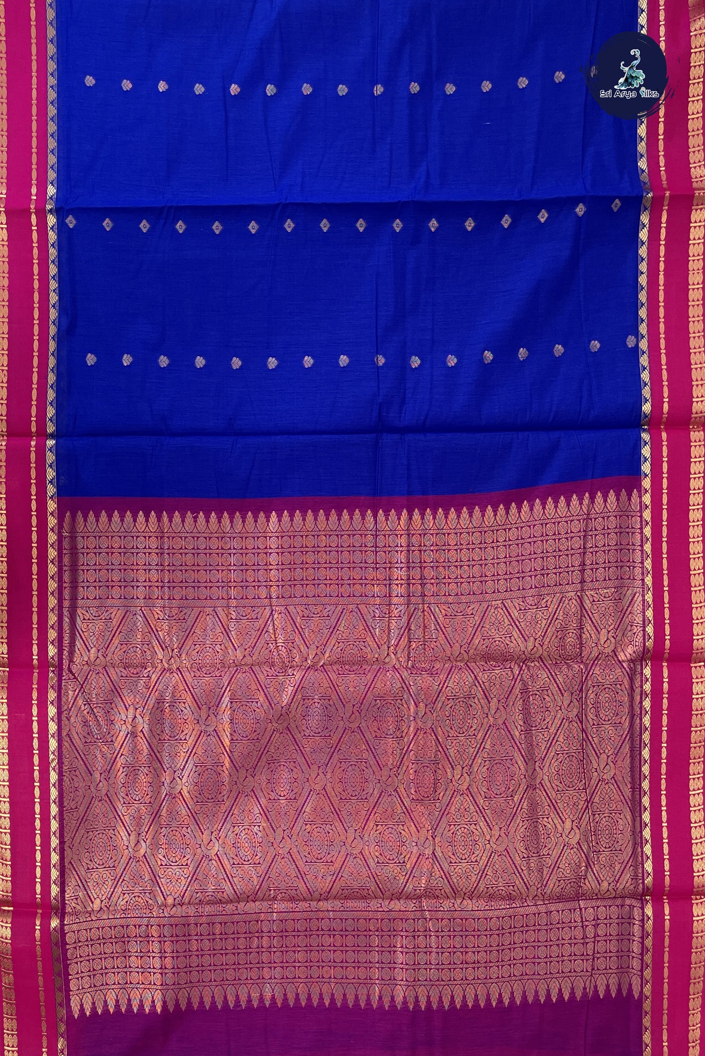 MS Blue Madisar Semi Silk Cotton Saree With Zari Buttas Pattern