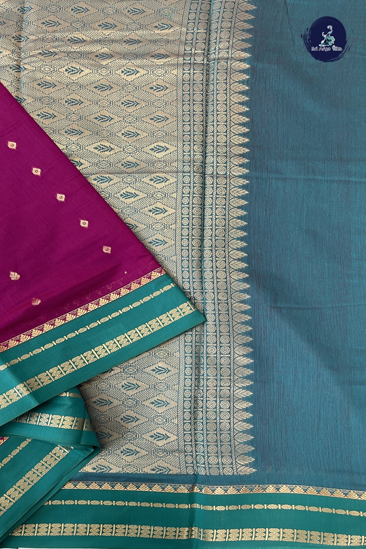 Magenta Madisar Semi Silk Cotton Saree With Zari Buttas Pattern
