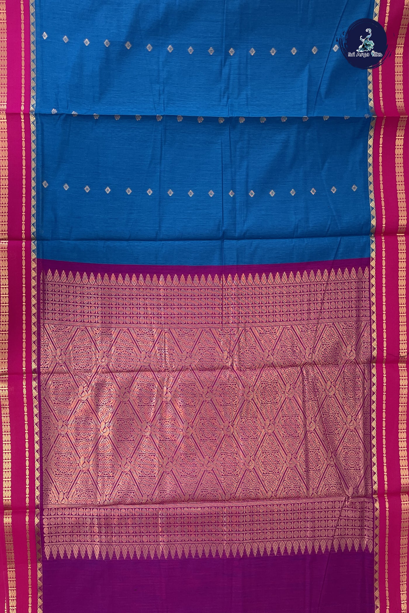 Blue Madisar Semi Silk Cotton Saree With Zari Buttas Pattern