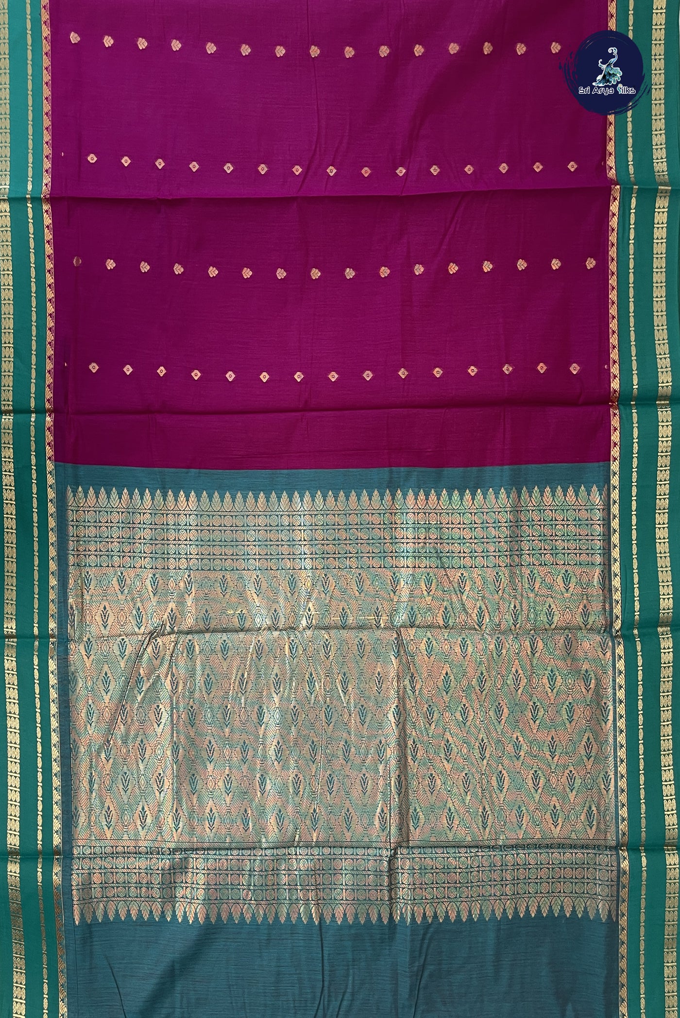 Magenta Madisar Semi Silk Cotton Saree With Zari Buttas Pattern