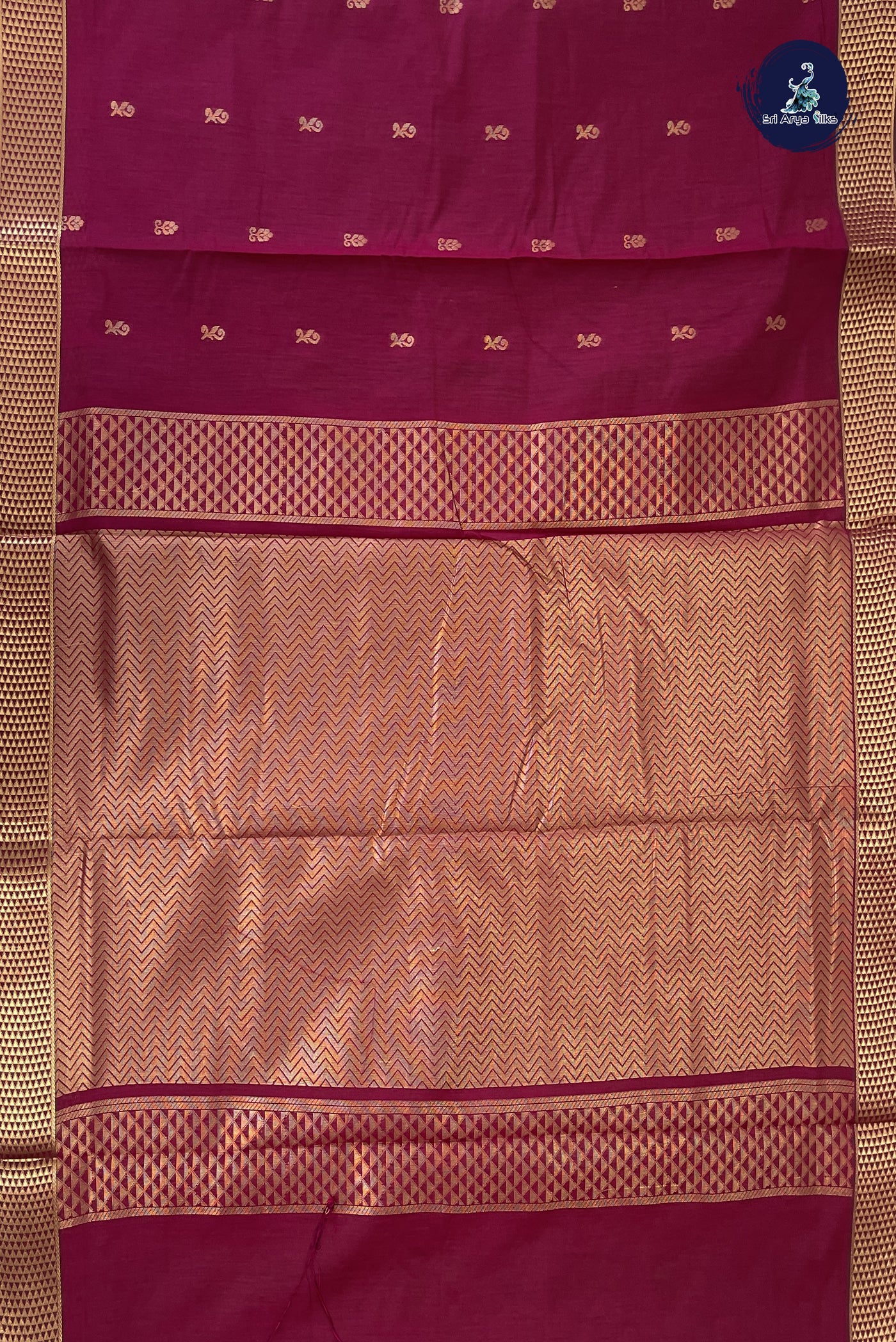Pinkish Maroon Madisar Semi Silk Cotton Saree With Zari Buttas Pattern