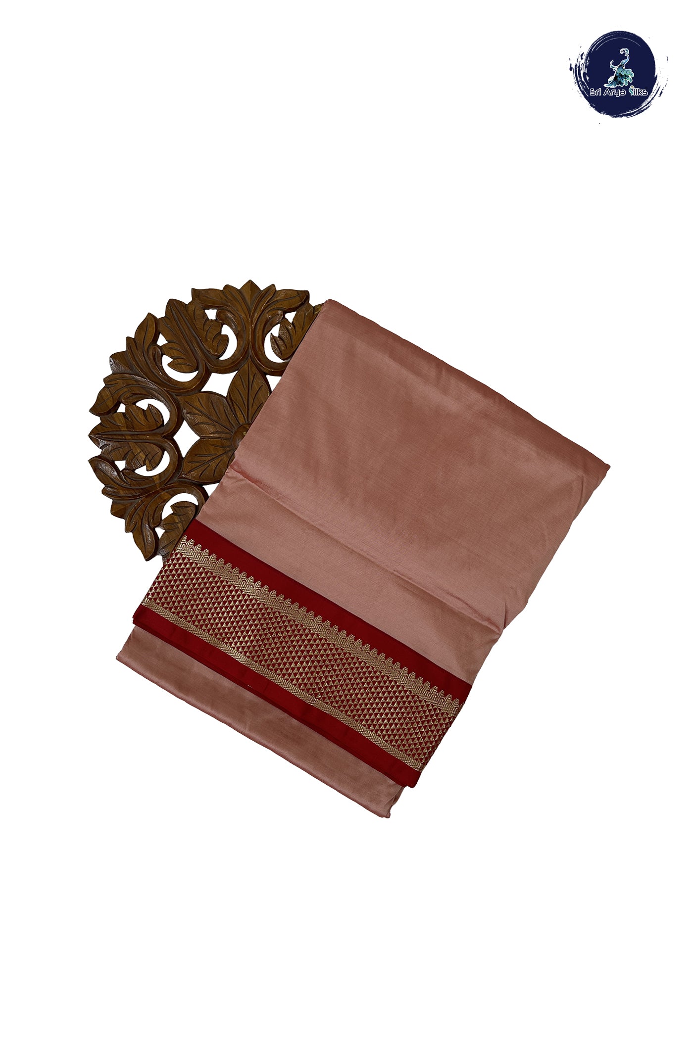 Peach Madisar Semi Silk Saree With Plain Pattern