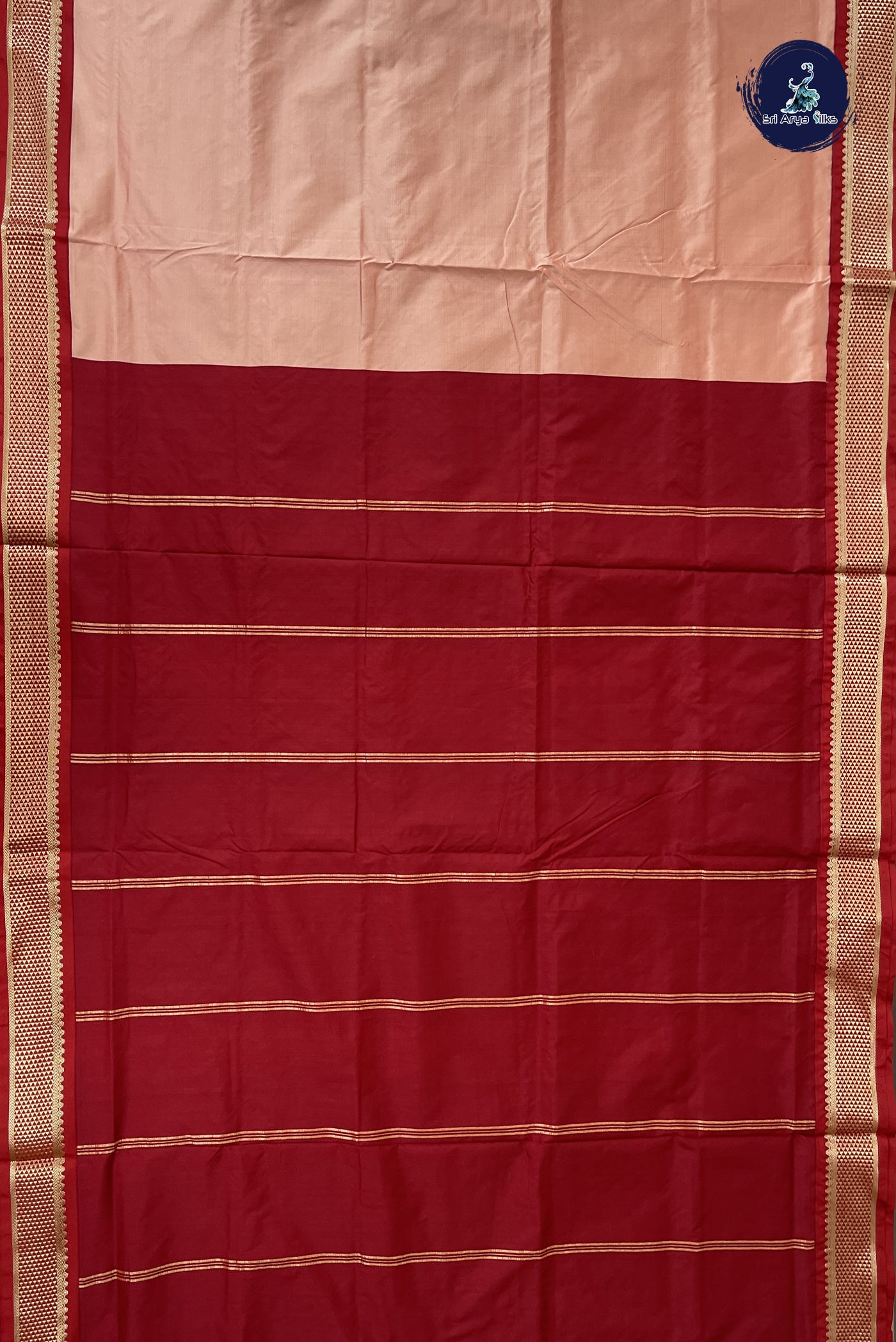 Peach Madisar Semi Silk Saree With Plain Pattern