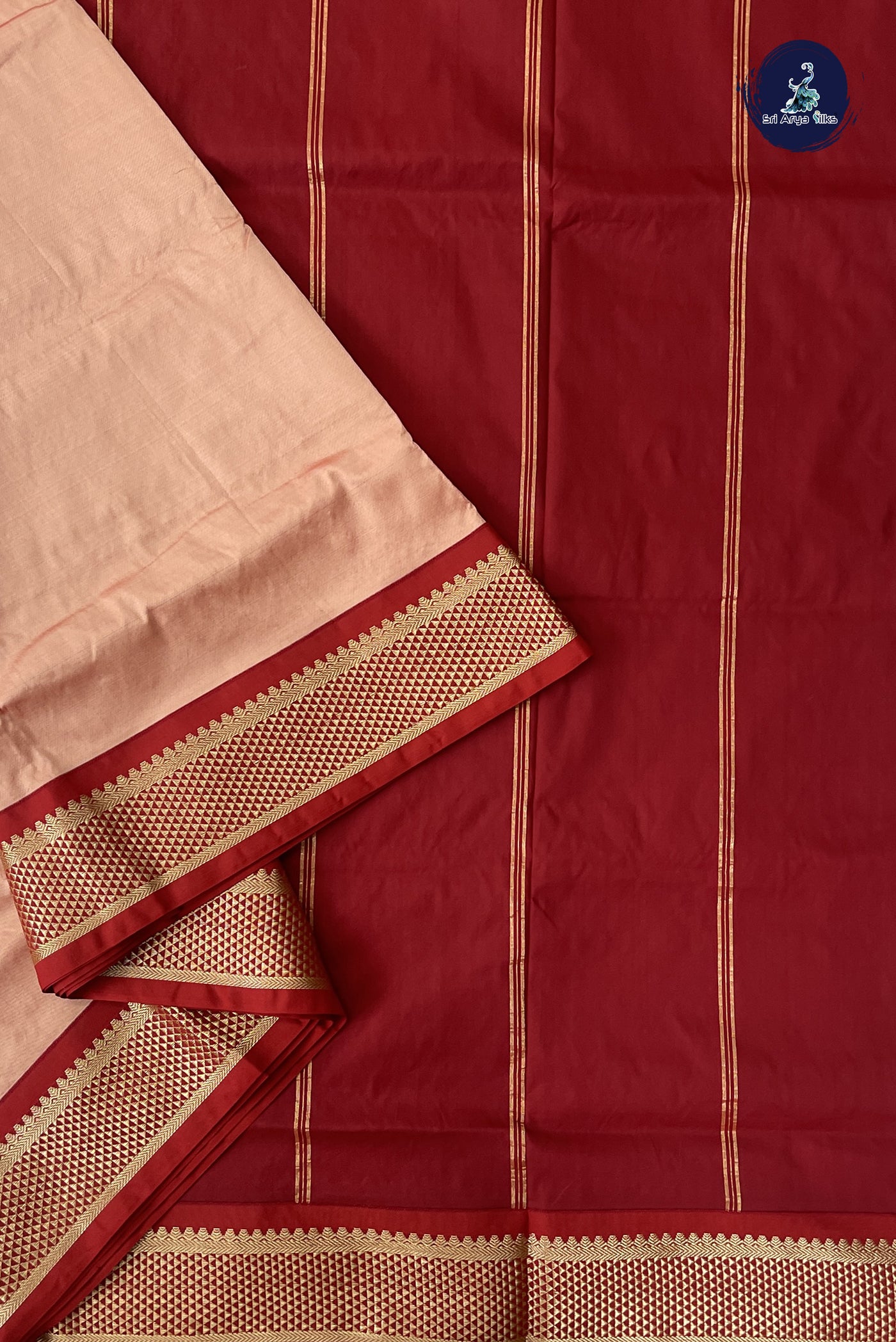 Peach Madisar Semi Silk Saree With Plain Pattern
