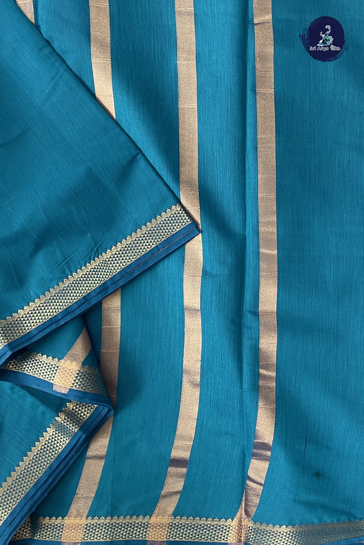 Sapphire Blue Madisar Semi Silk Cotton Saree With Plain Pattern