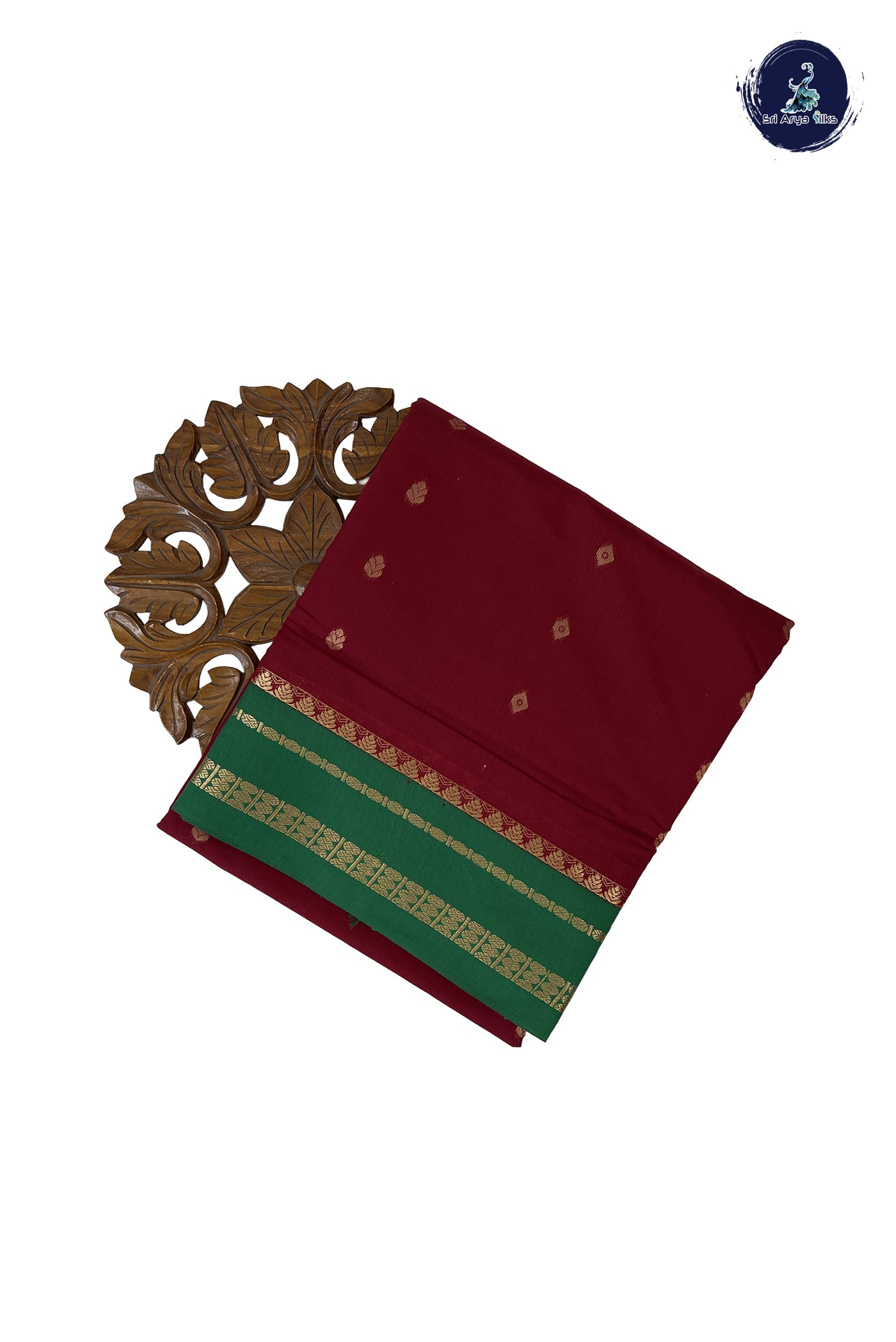 Maroon Madisar Semi Silk Cotton Saree With Zari Buttas Pattern