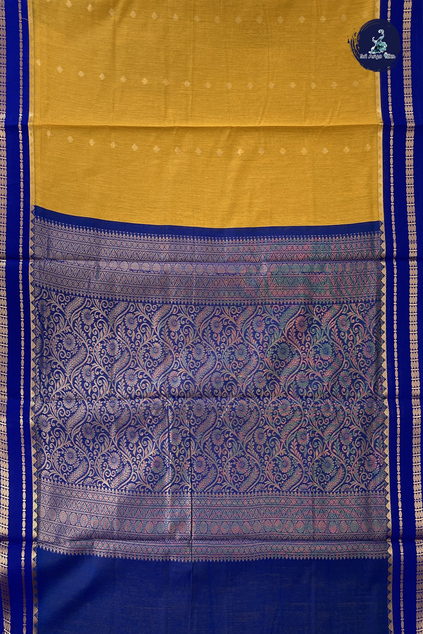 Mustard Yellow Madisar Semi Silk Cotton Saree With Zari Buttas Pattern