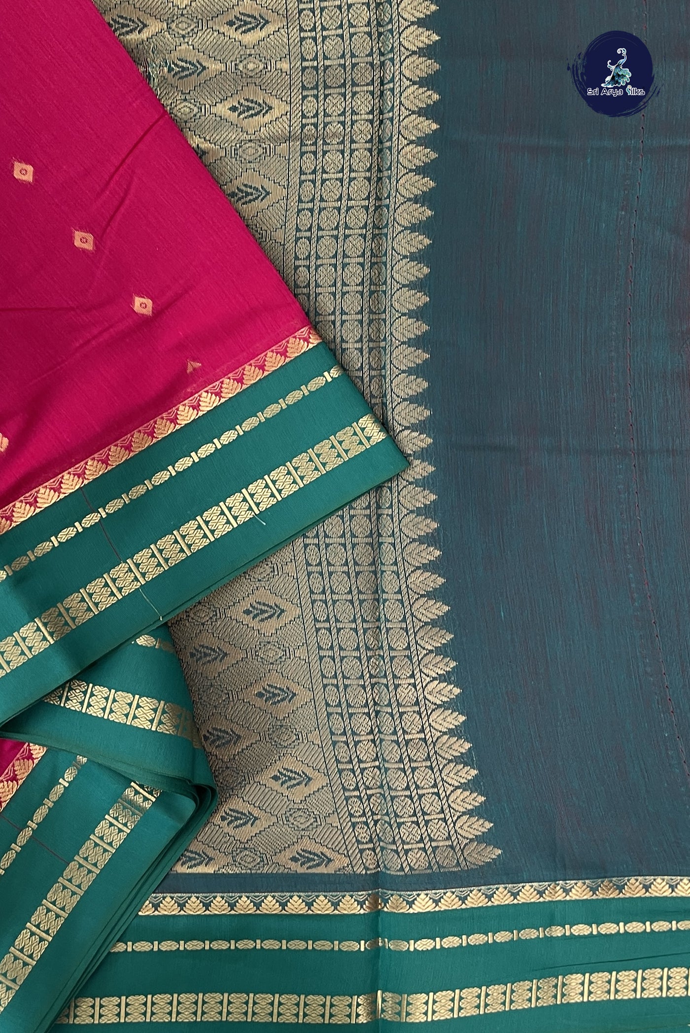 Magenta Pink Madisar Semi Silk Cotton Saree With Zari Buttas Pattern