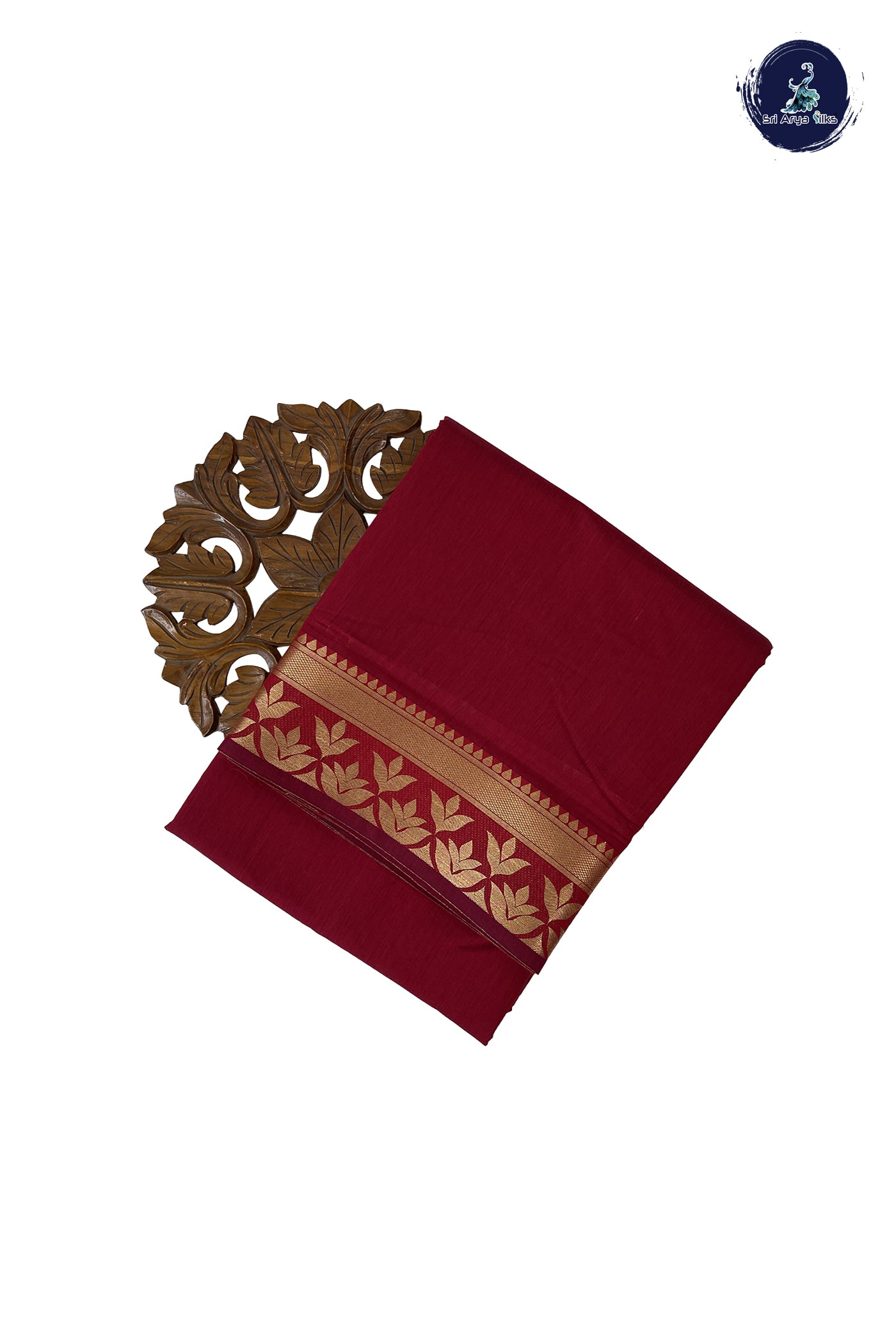 Maroon Madisar Semi Silk Cotton Saree With Plain Pattern