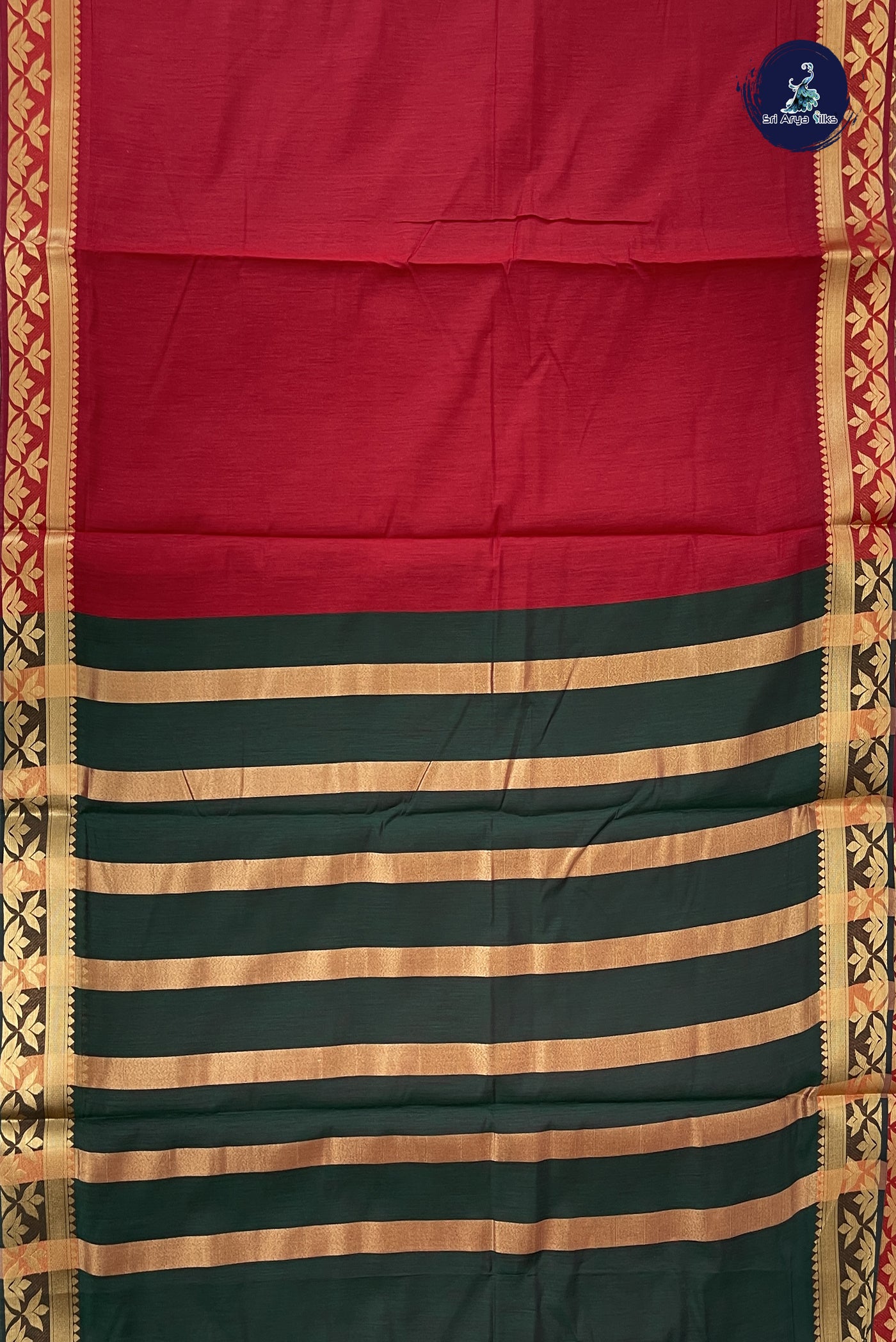 Maroon Madisar Semi Silk Cotton Saree With Plain Pattern