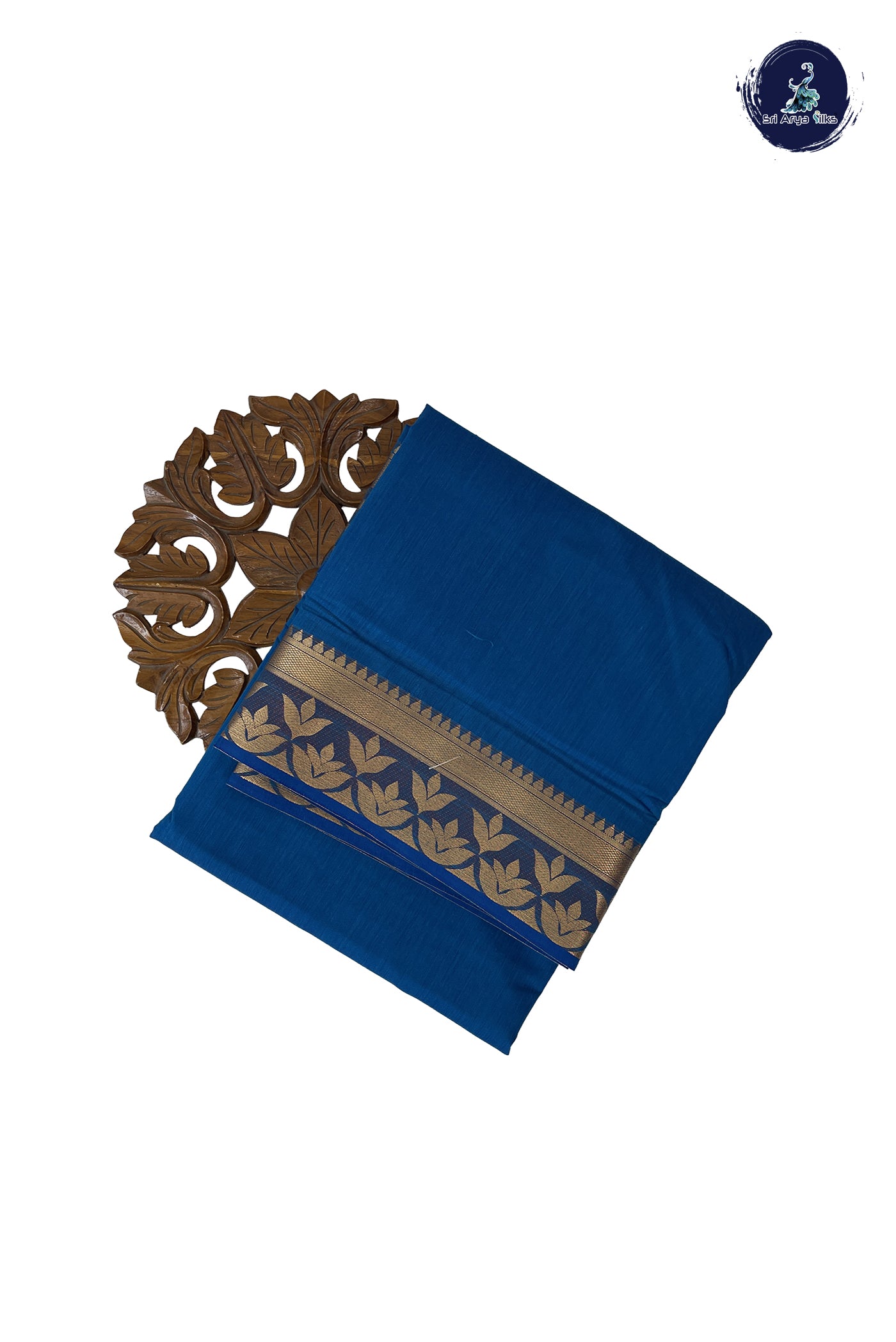 Sapphire Blue Madisar Semi Silk Cotton Saree With Plain Pattern