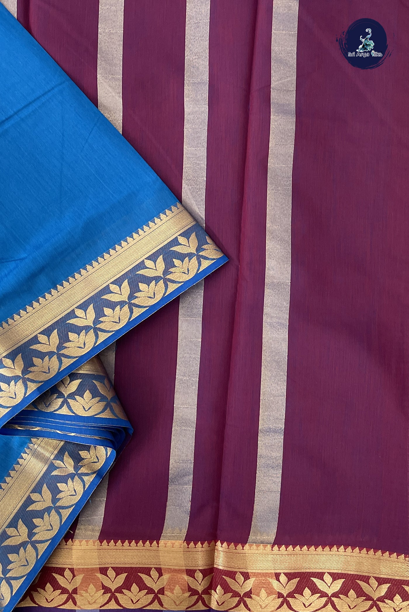 Sapphire Blue Madisar Semi Silk Cotton Saree With Plain Pattern
