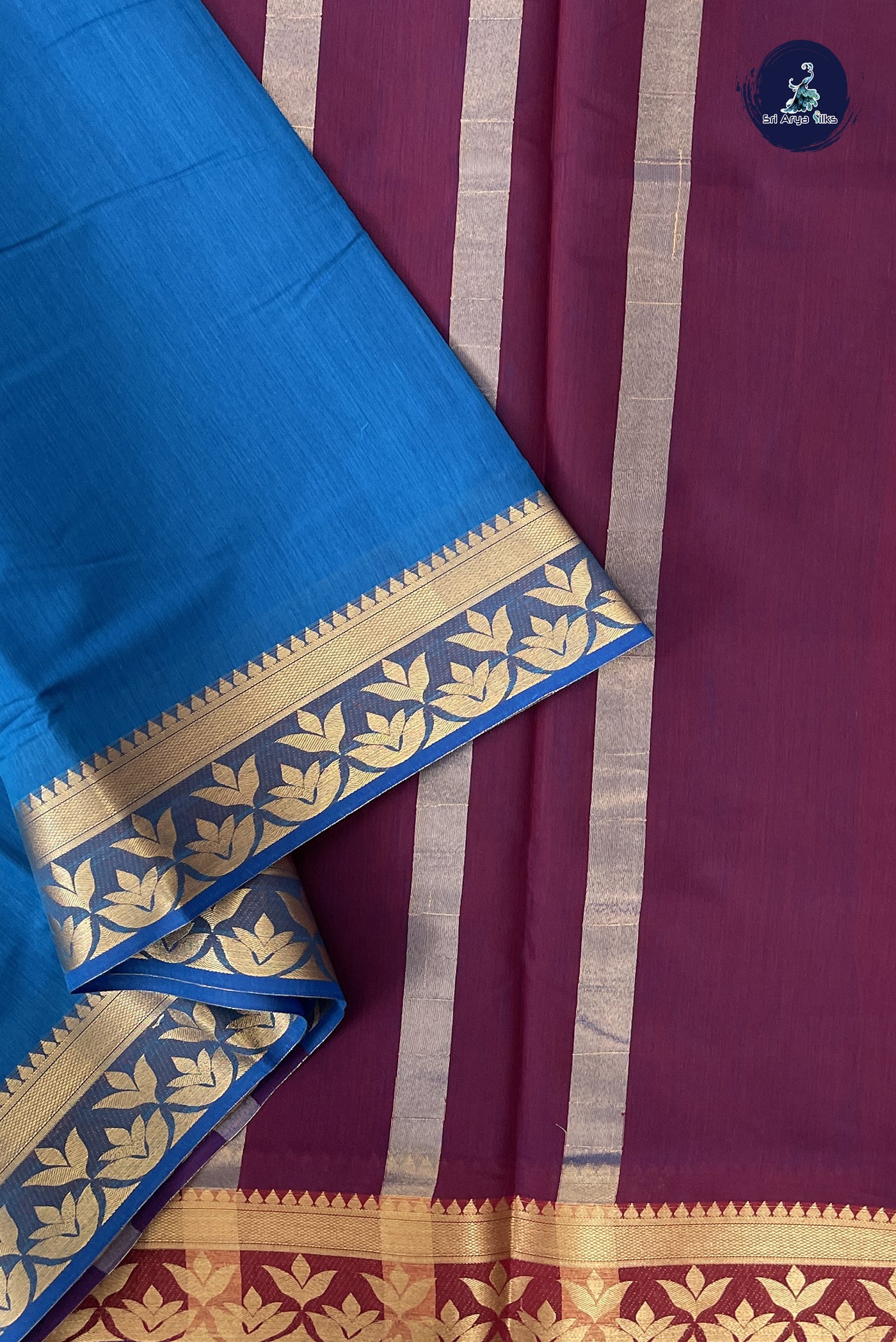 Sapphire Blue Madisar Semi Silk Cotton Saree With Plain Pattern