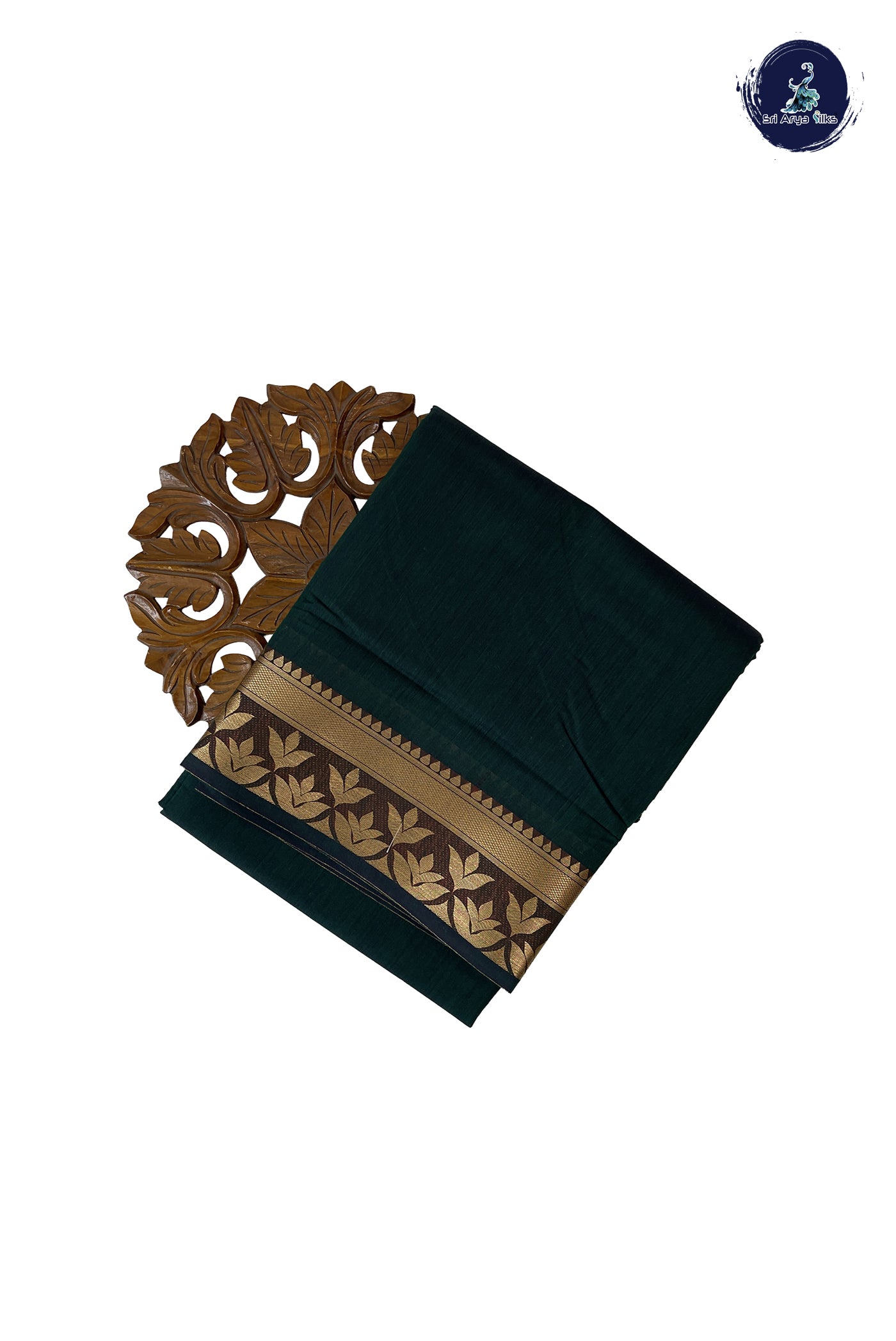 Dark Green Madisar Semi Silk Cotton Saree With Plain Pattern