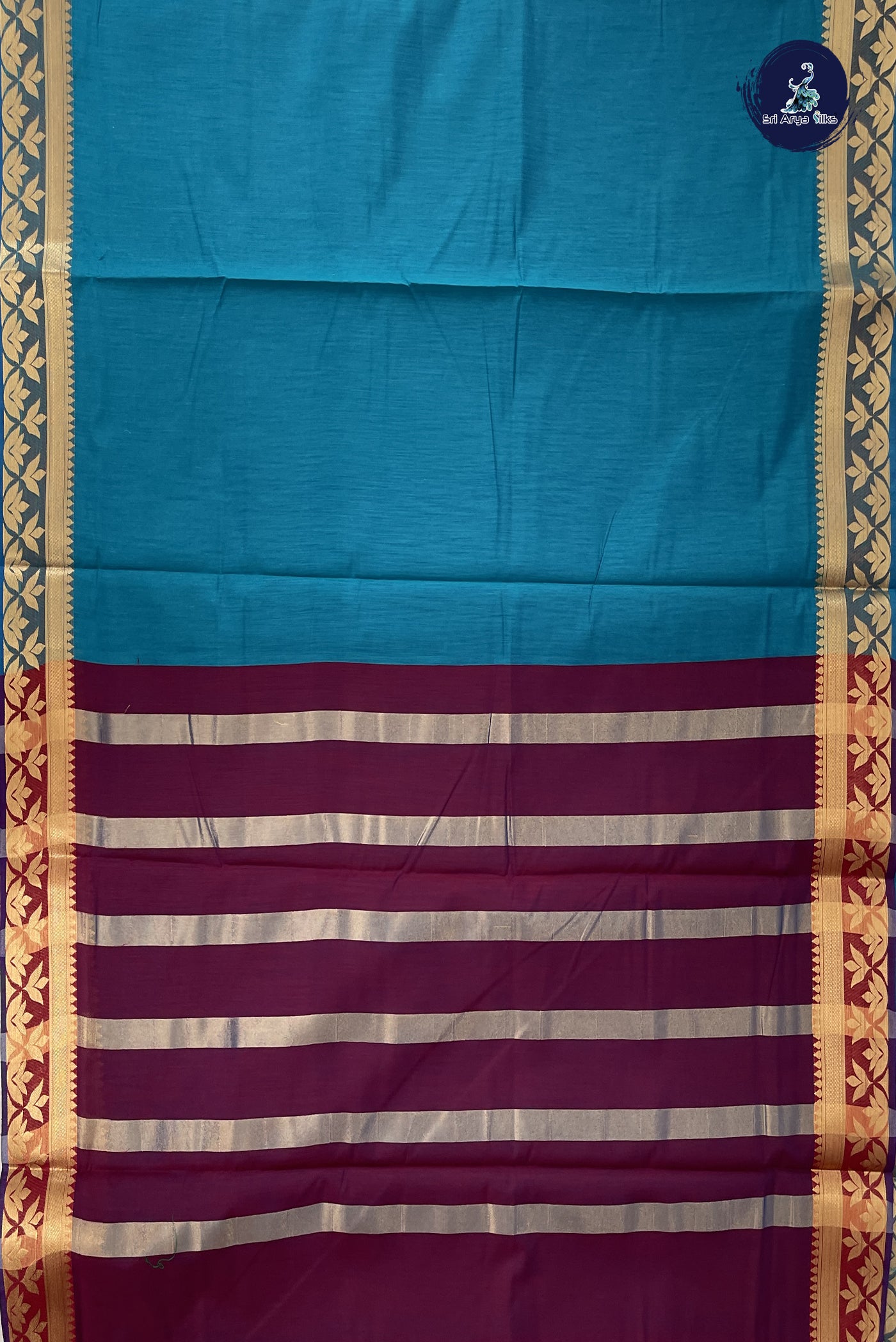 Sapphire Green Madisar Semi Silk Cotton Saree With Plain Pattern