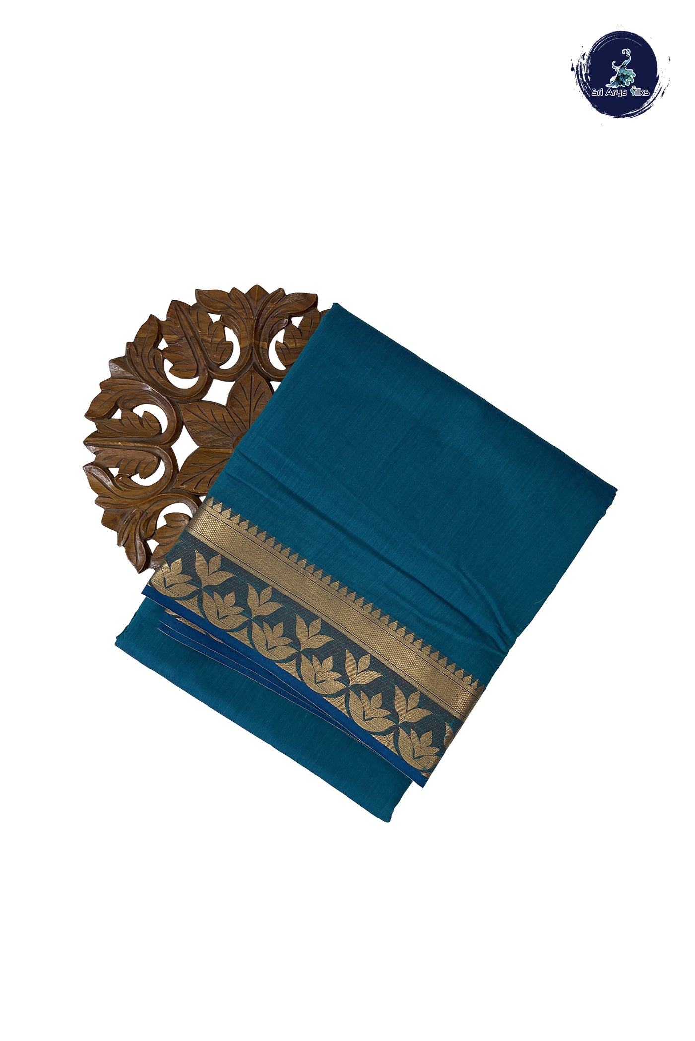 Sapphire Green Madisar Semi Silk Cotton Saree With Plain Pattern