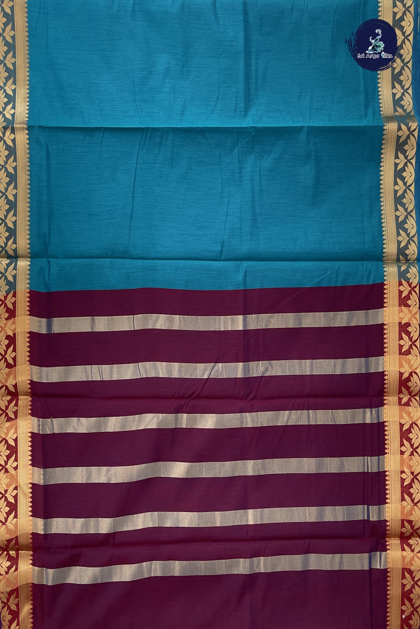 Sapphire Green Madisar Semi Silk Cotton Saree With Plain Pattern