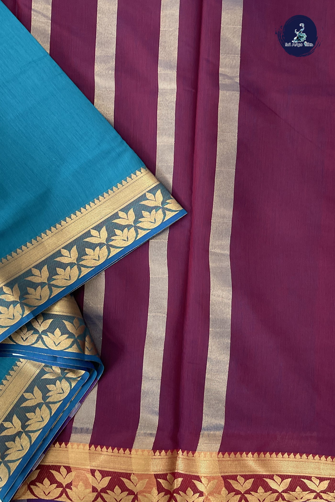 Sapphire Green Madisar Semi Silk Cotton Saree With Plain Pattern