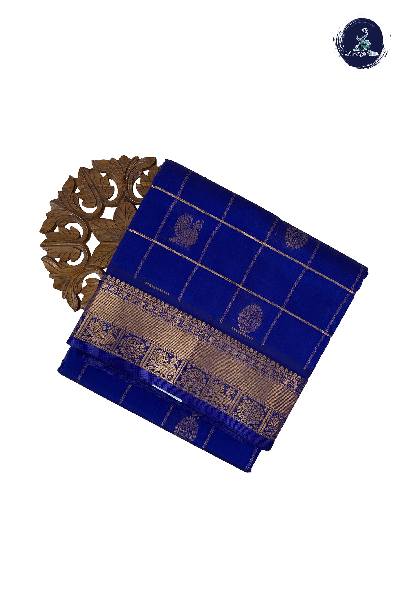 Royal Blue 10 Yards Silk Cotton Saree With Zari Checked Pattern