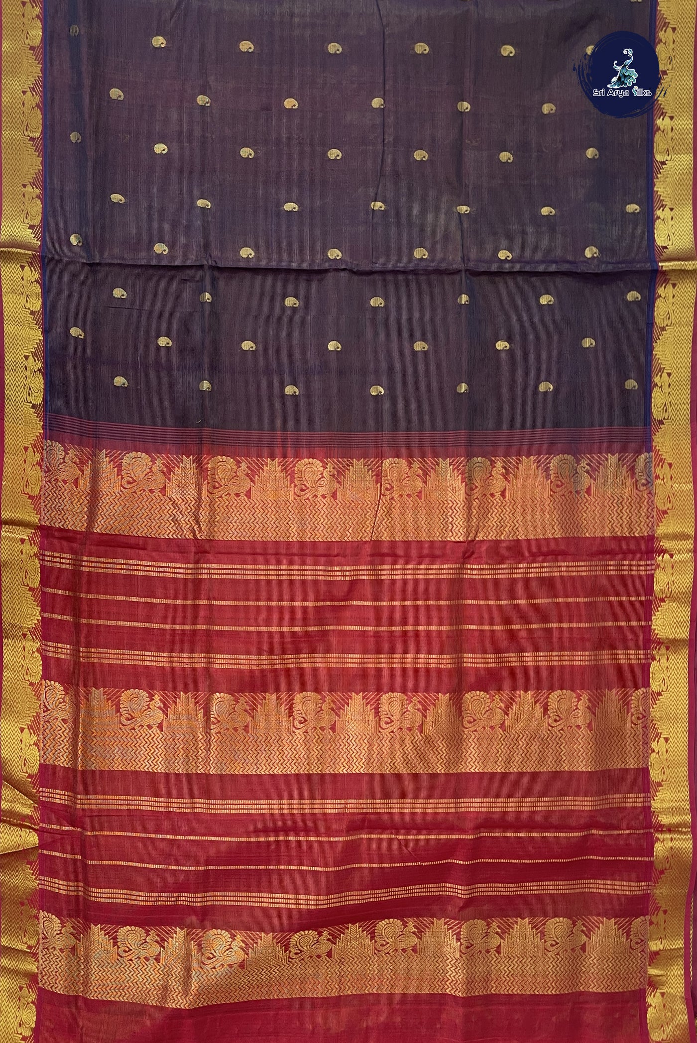 Coffee Brown 10 Yards Silk Cotton Saree With Vaira Oosi Pattern