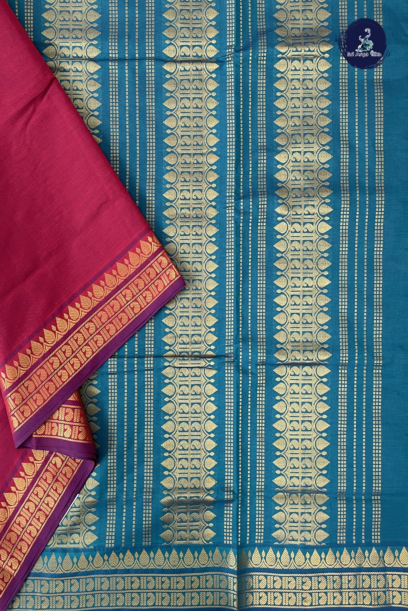Maroon Madisar Semi Silk Cotton Saree With Plain Pattern