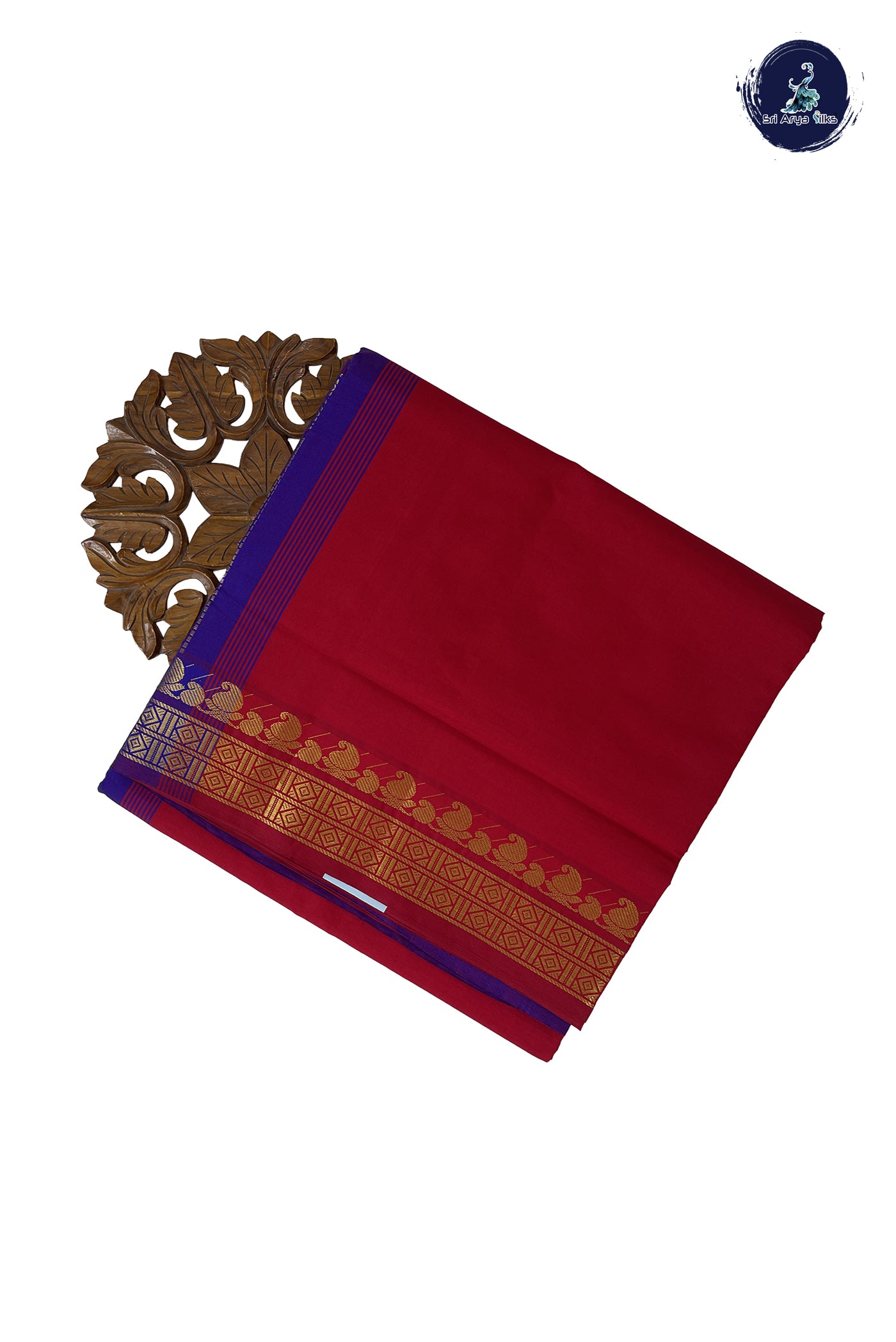 Red Madisar Semi Silk Cotton Saree With Plain Pattern
