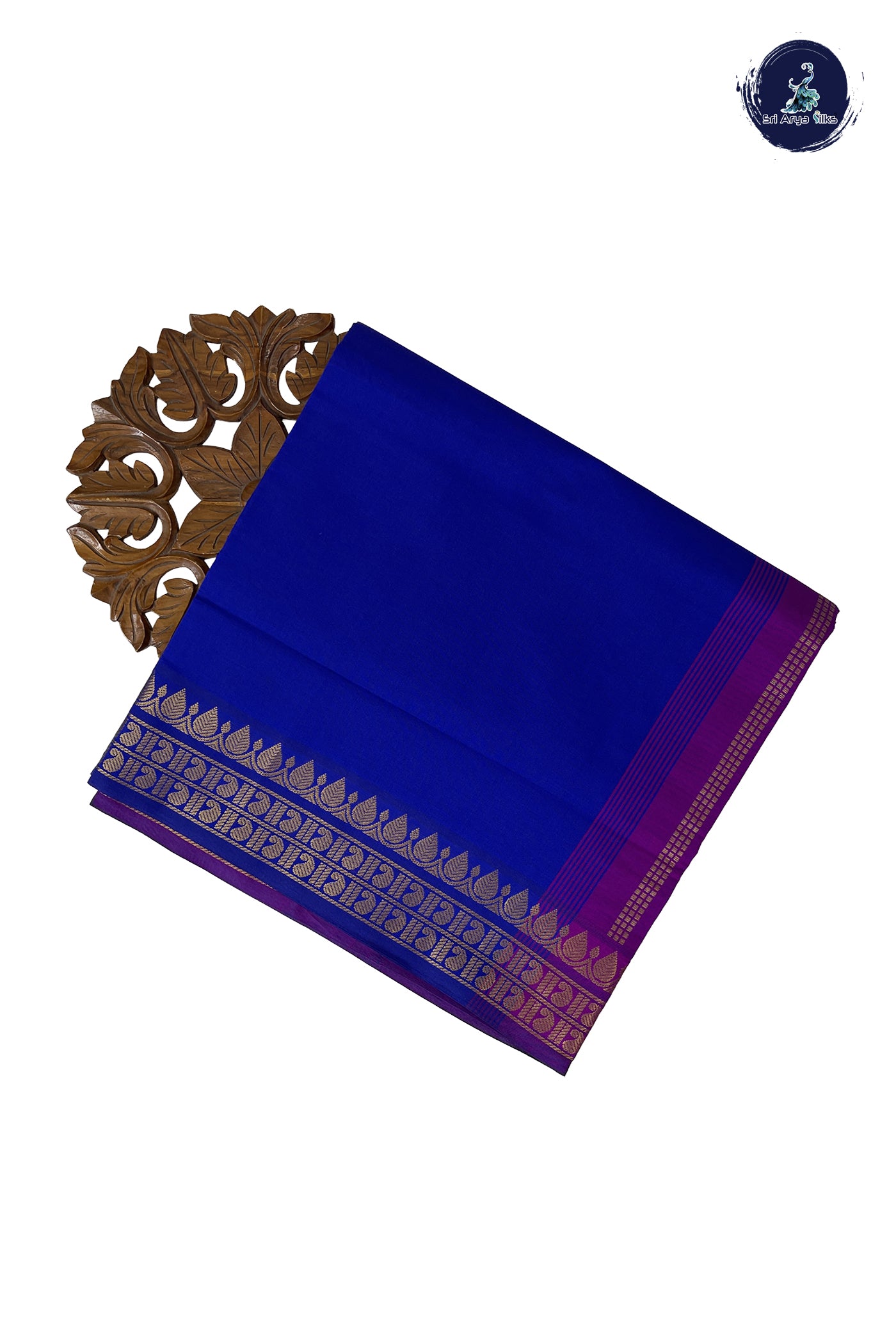 Blue Madisar Semi Silk Cotton Saree With Plain Pattern