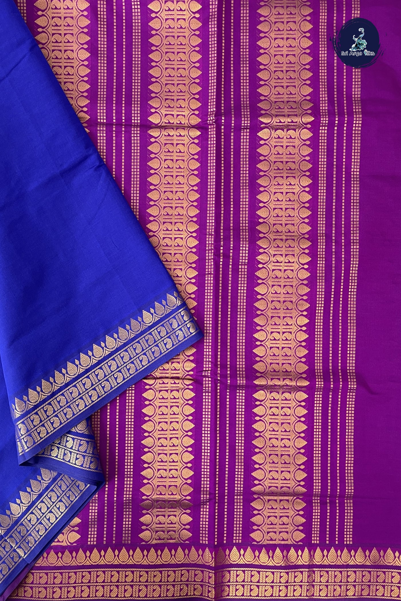 Blue Madisar Semi Silk Cotton Saree With Plain Pattern