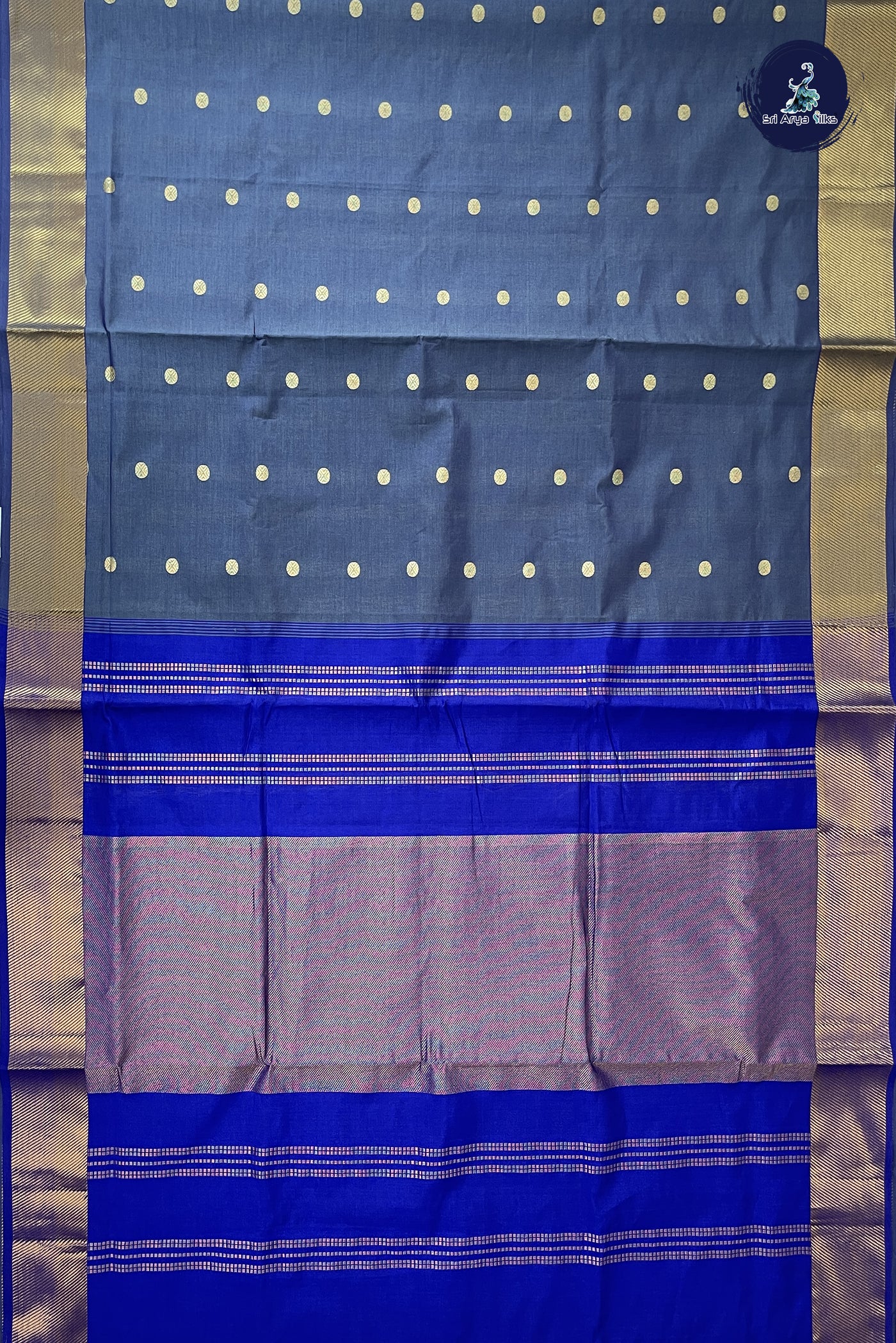 Grey Madisar Semi Silk Cotton Saree With Zari Buttas Pattern
