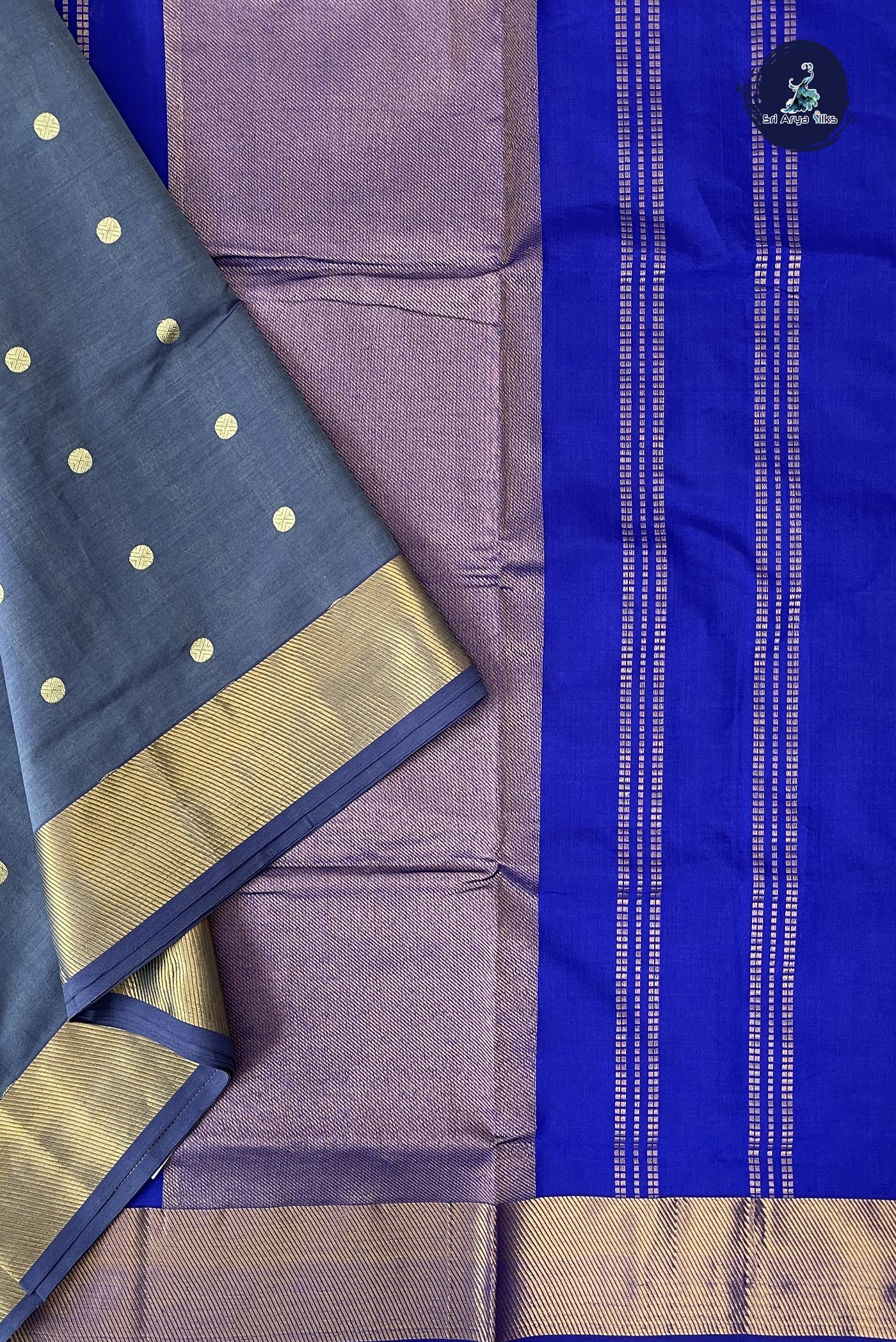 Grey Madisar Semi Silk Cotton Saree With Zari Buttas Pattern
