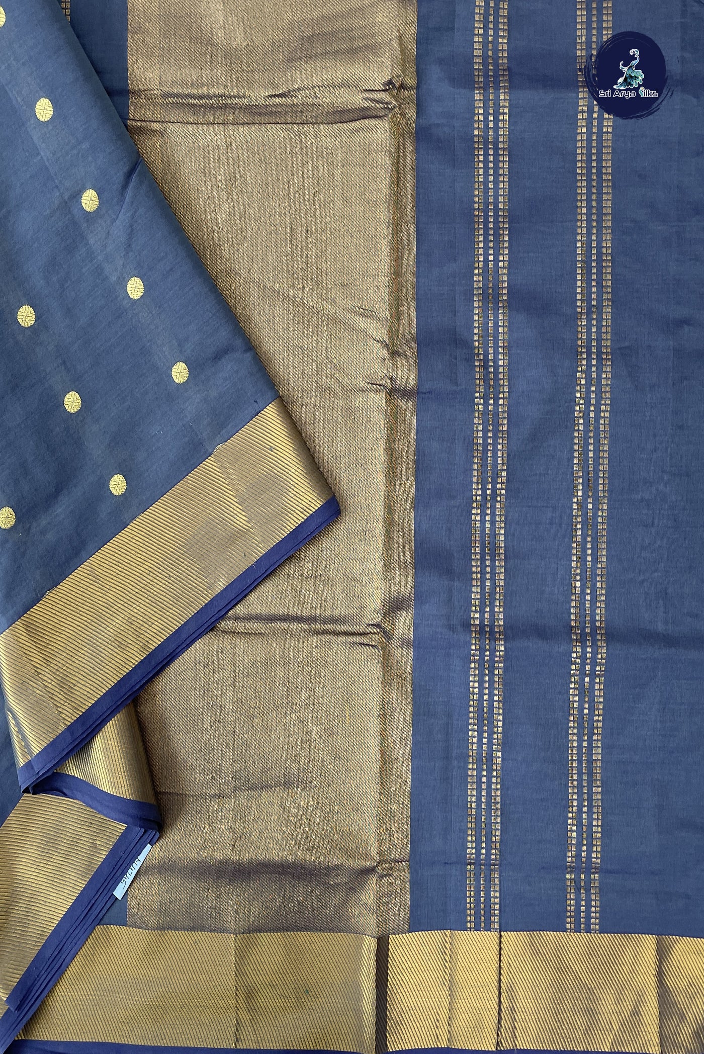 Grey Madisar Semi Silk Cotton Saree With Zari Buttas Pattern