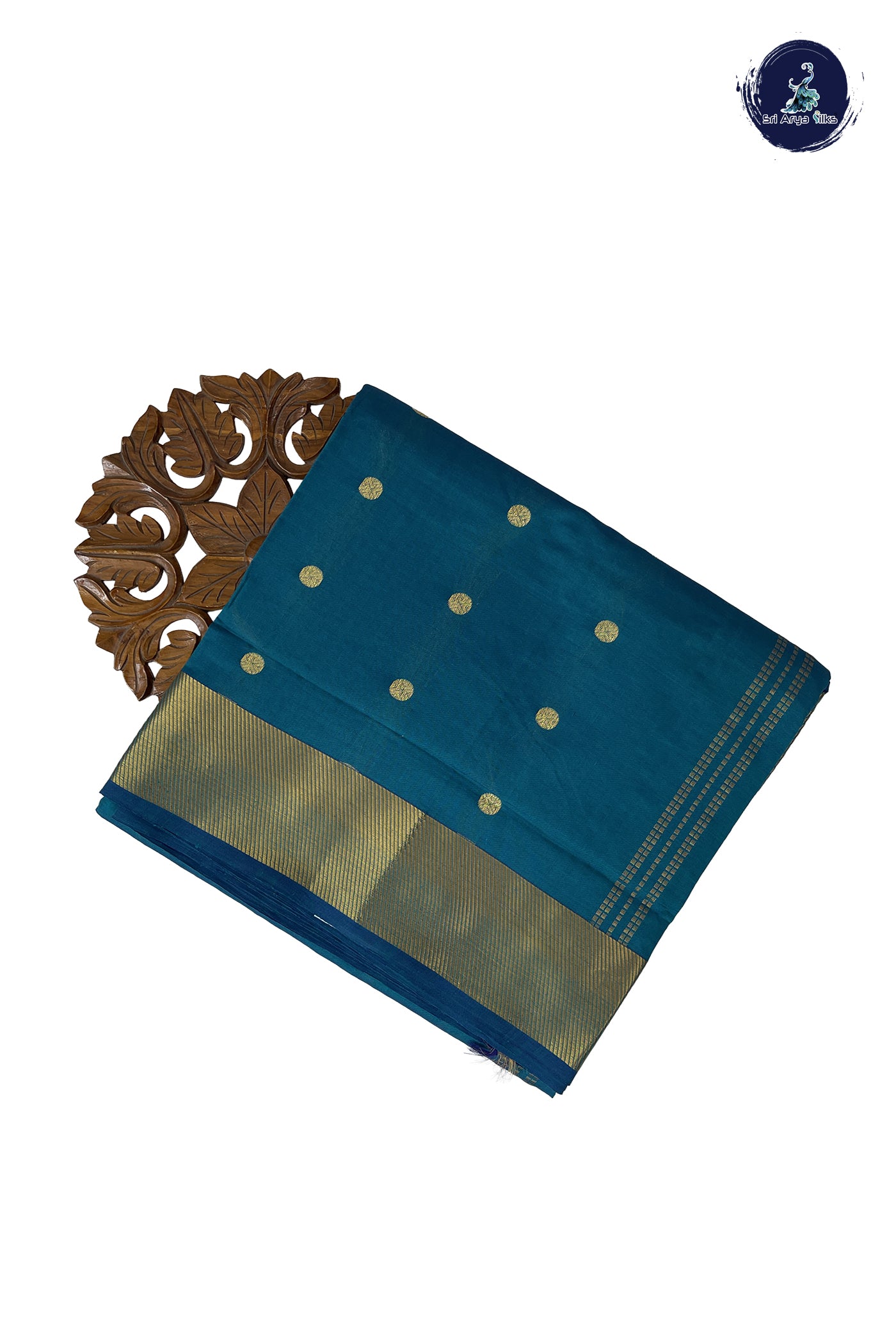 Sapphire Green Madisar Semi Silk Cotton Saree With Zari Buttas Pattern