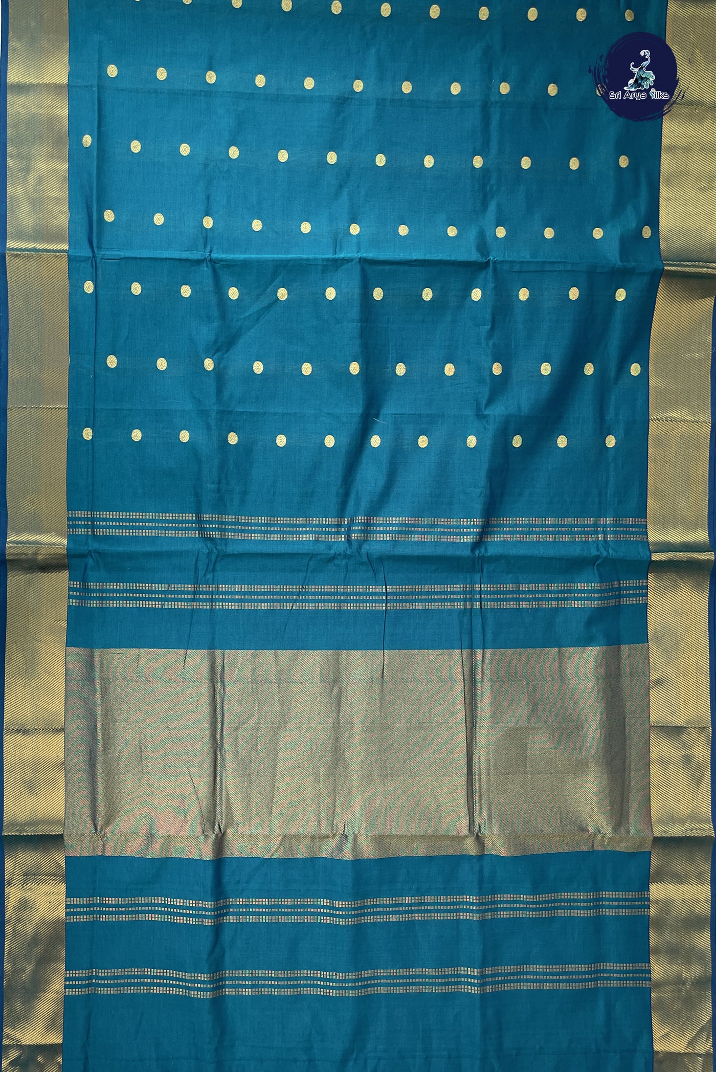 Sapphire Green Madisar Semi Silk Cotton Saree With Zari Buttas Pattern