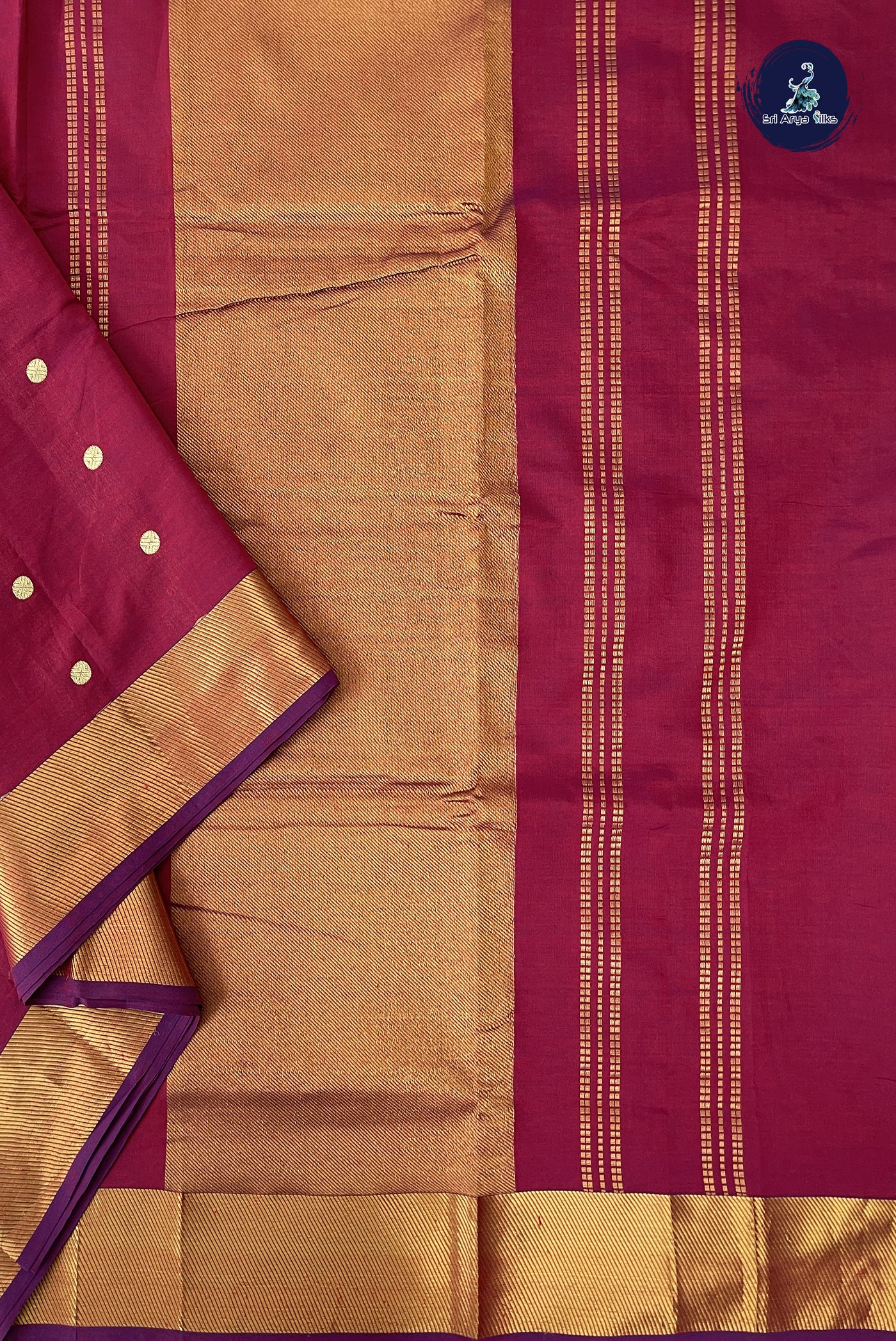 Maroon Madisar Semi Silk Cotton Saree With Zari Buttas Pattern