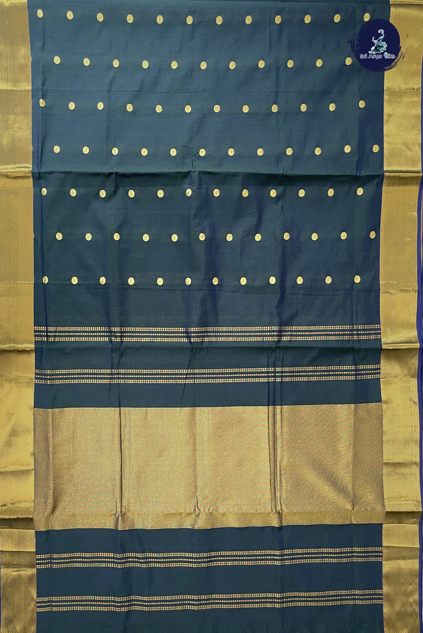 Greenish Grey Madisar Semi Silk Cotton Saree With Zari Buttas Pattern