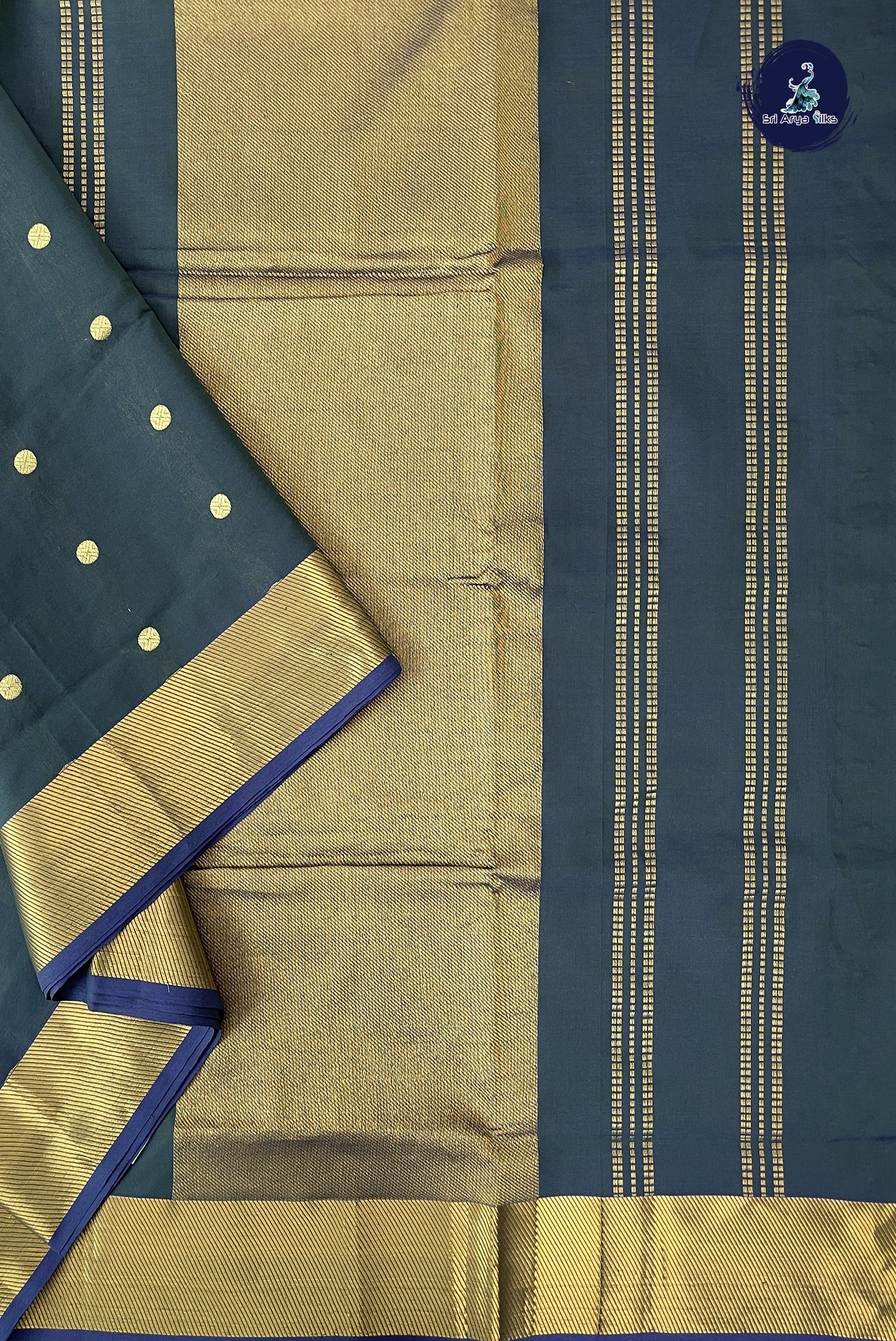 Greenish Grey Madisar Semi Silk Cotton Saree With Zari Buttas Pattern