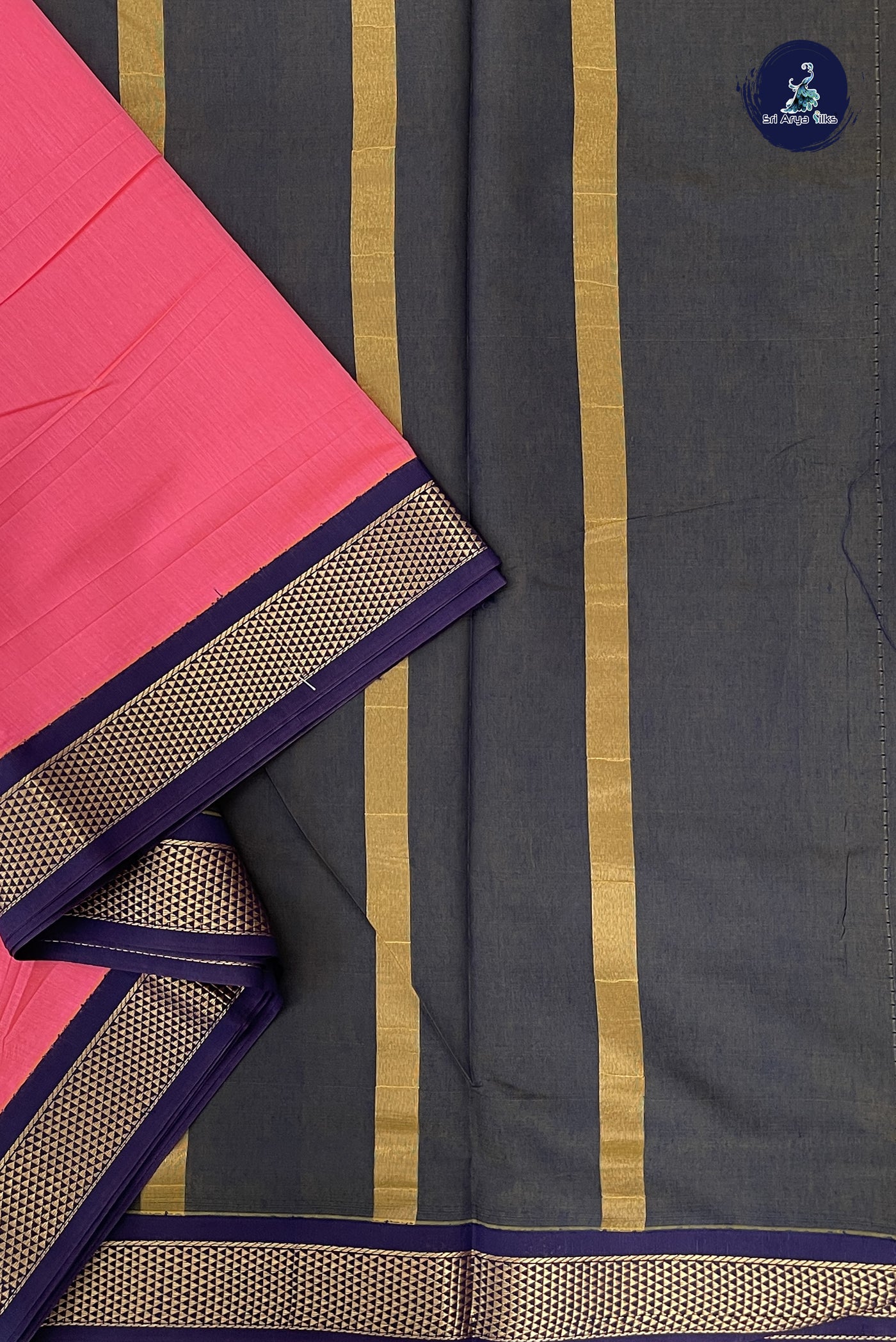Light Pink Madisar Semi Silk Cotton Saree With Plain Pattern