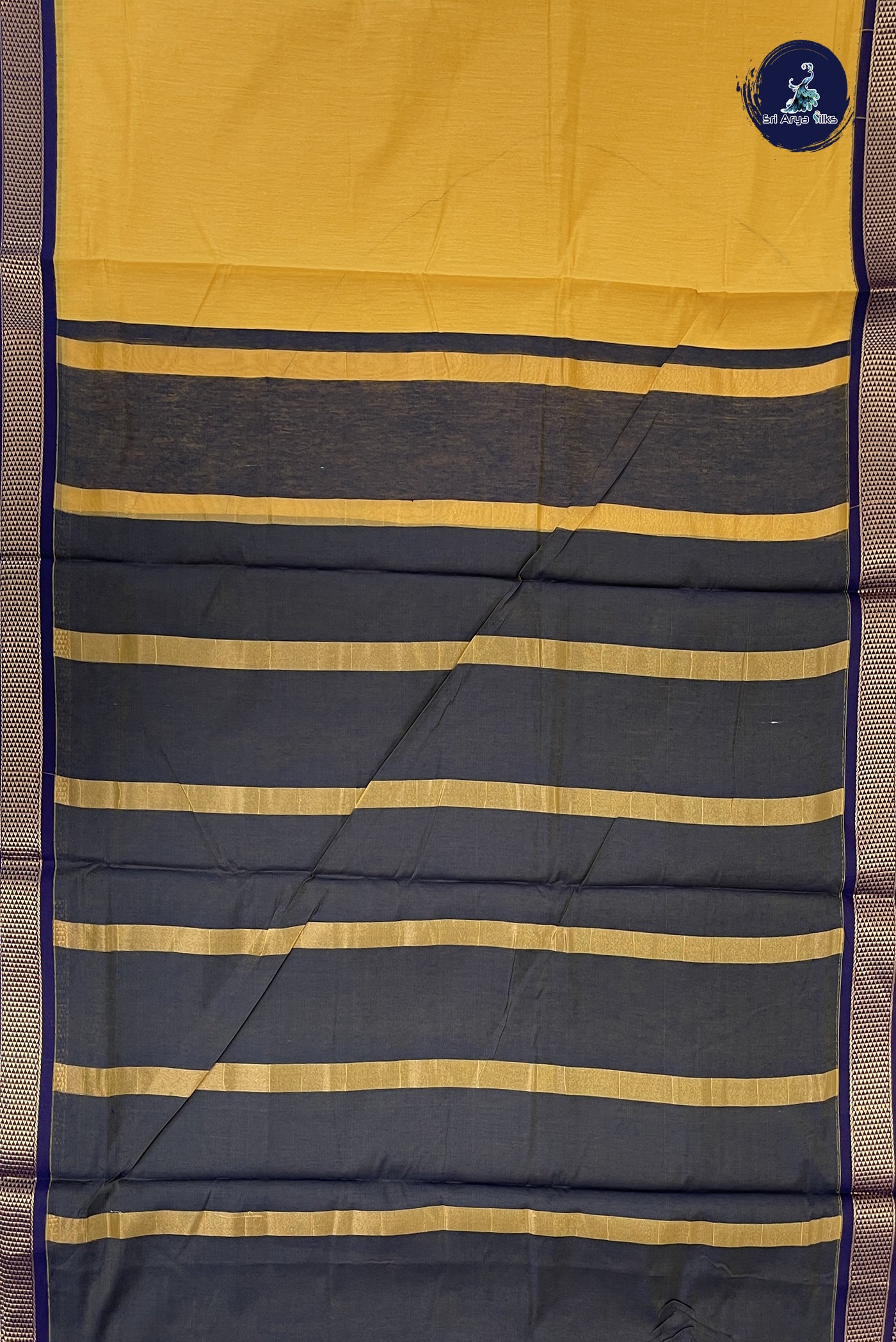 Mustard Yellow Madisar Semi Silk Cotton Saree With Plain Pattern