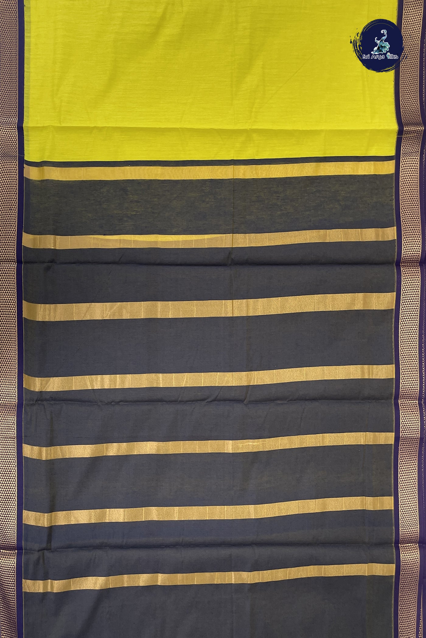 Lemon Yellow Madisar Semi Silk Cotton Saree With Plain Pattern