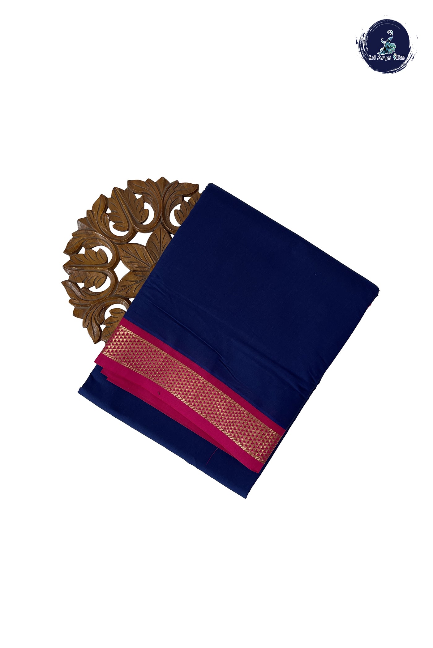 Navy Blue Madisar Semi Silk Cotton Saree With Plain Pattern