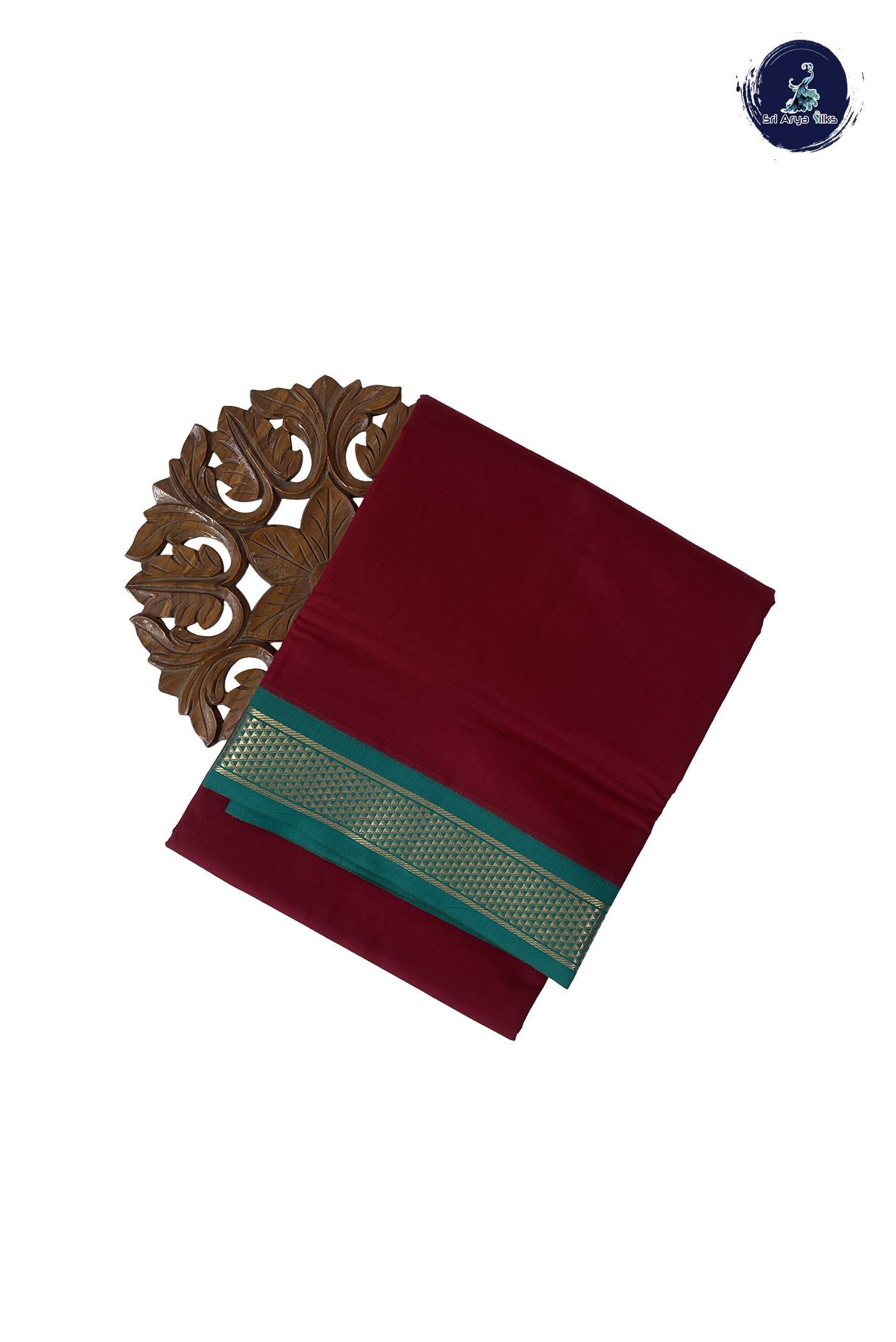 Maroon Madisar Semi Silk Cotton Saree With Plain Pattern