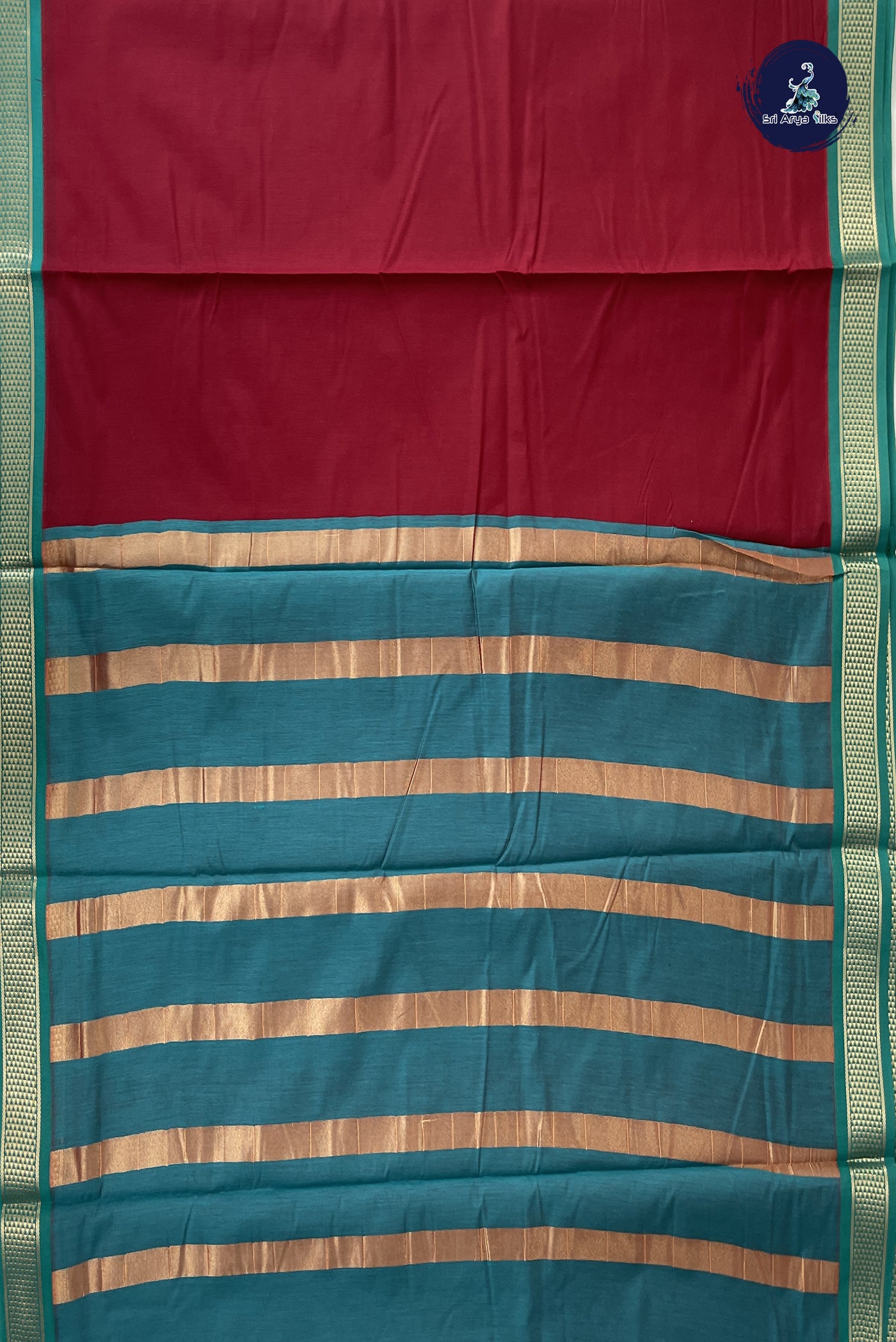 Maroon Madisar Semi Silk Cotton Saree With Plain Pattern