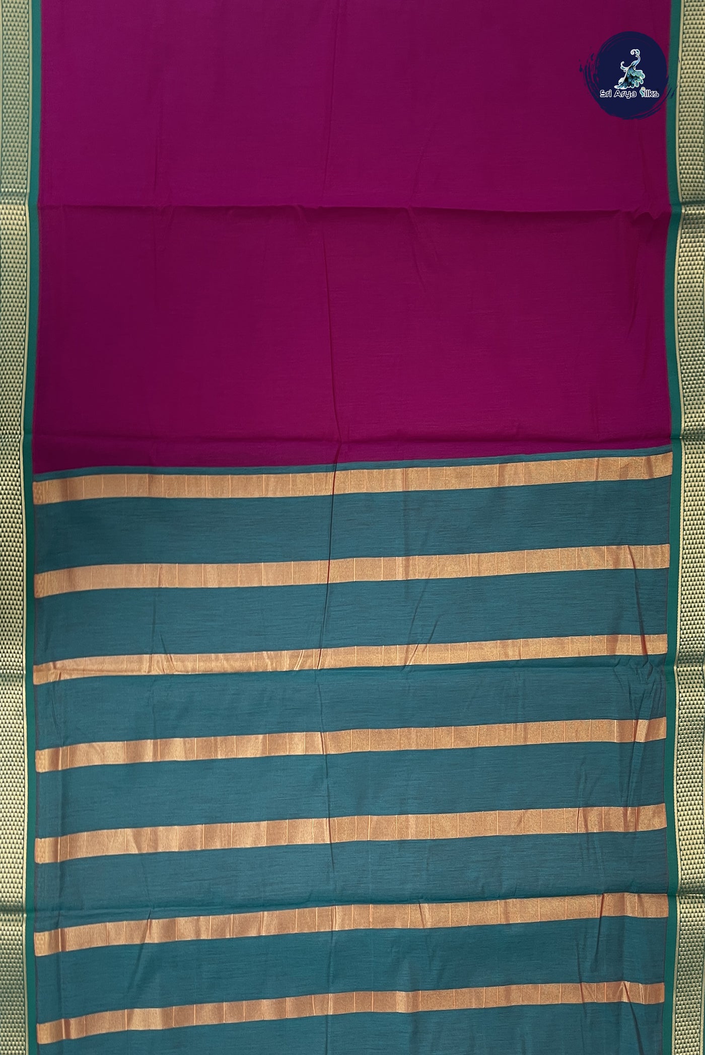 Magenta Purple Madisar Semi Silk Cotton Saree With Plain Pattern